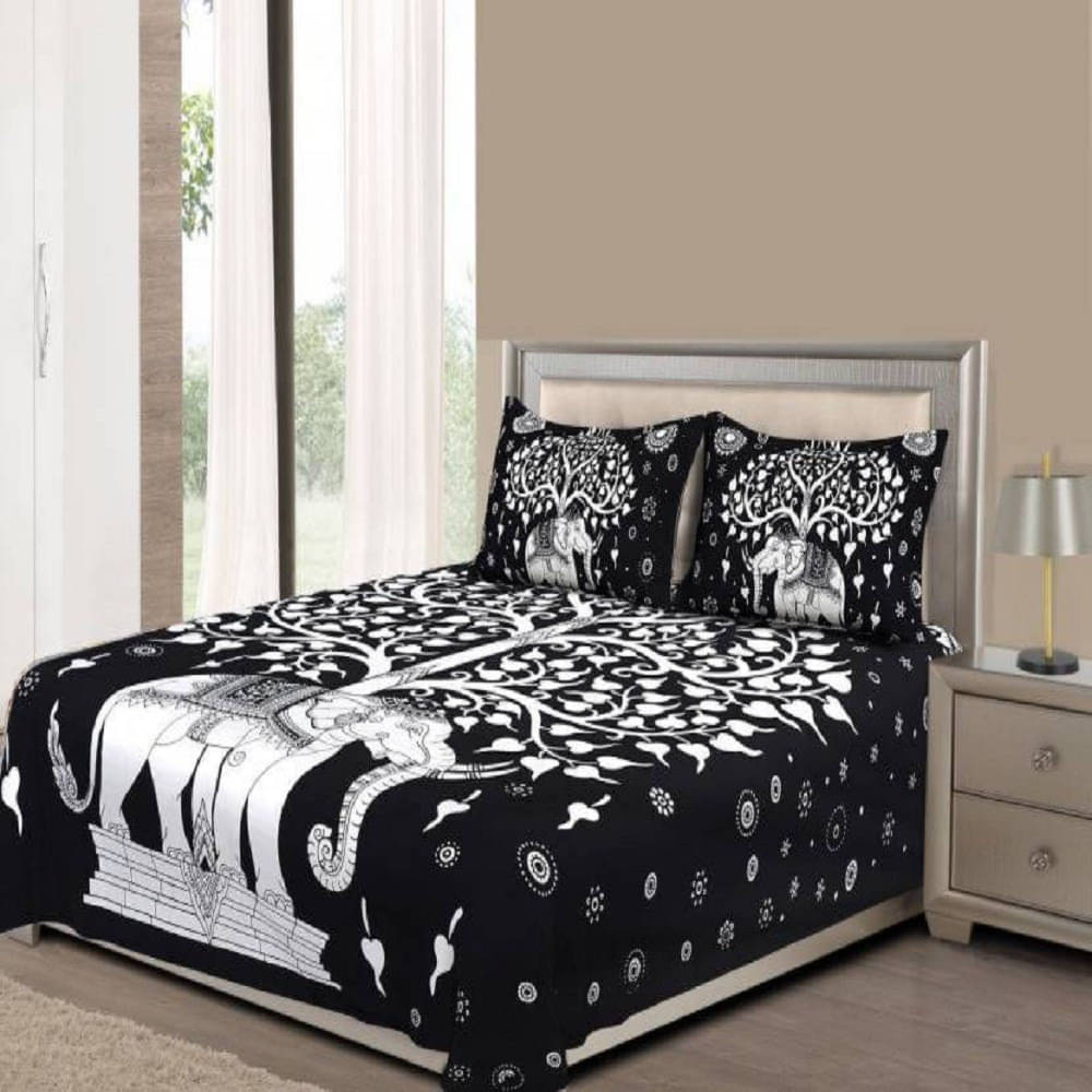 Navkaar Creation Cotton 1 Double Bedsheet with 2 Pillow Covers ( Black ) Navkaar Creation Cotton 1 Double Bedsheet with 2 Pillow Covers ( Black )