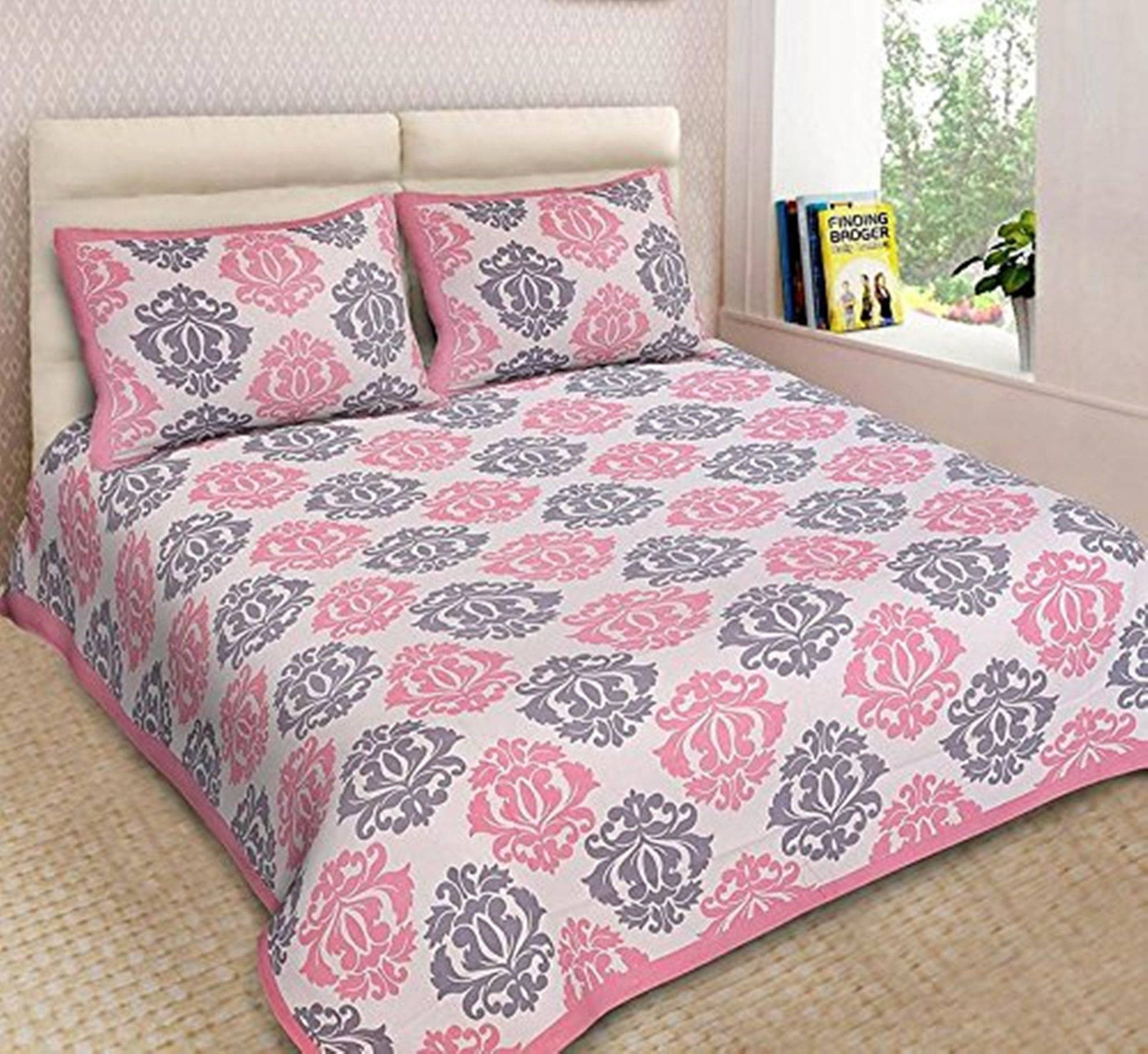 Navkaar Creation Cotton 1 Double Bedsheet with 2 Pillow Covers ( Pink ) Navkaar Creation Cotton 1 Double Bedsheet with 2 Pillow Covers ( Pink )