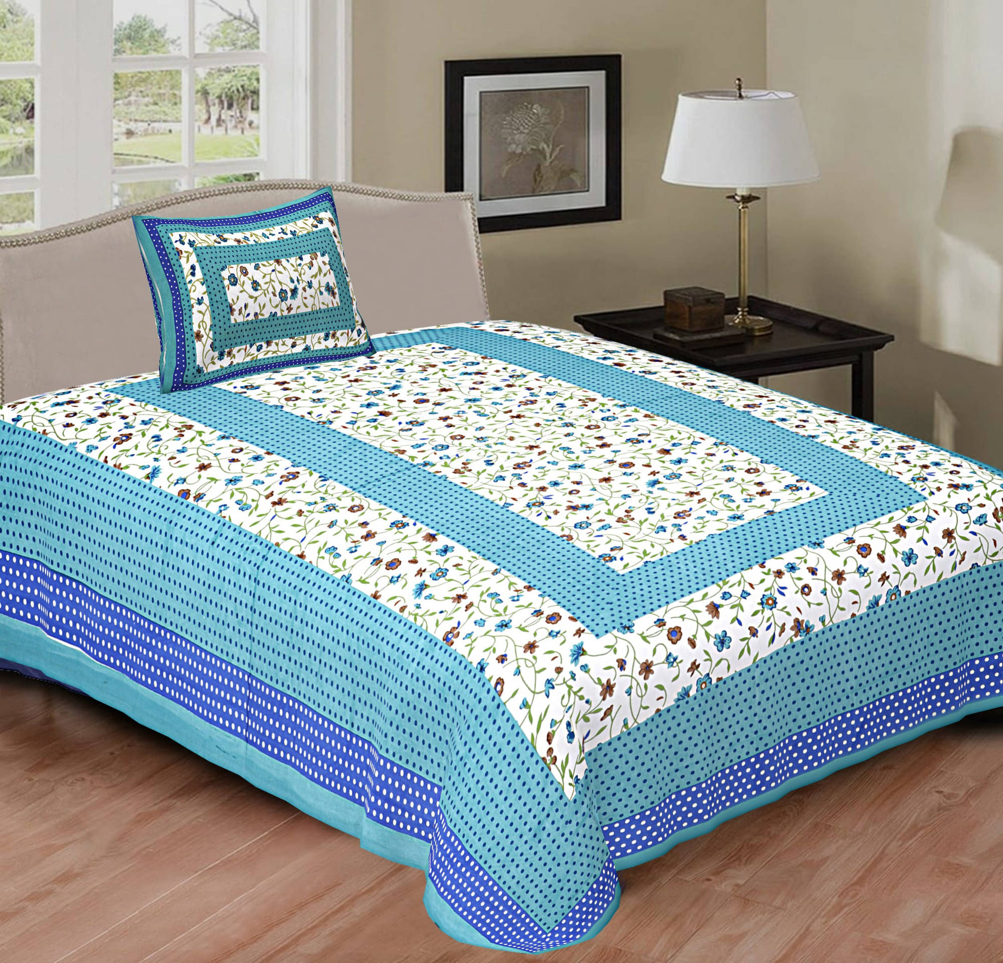 Navkaar Creation Cotton 1 Single Bedsheet with 2 Pillow Covers ( Multicolor ) Navkaar Creation Cotton 1 Single Bedsheet with 2 Pillow Covers ( Multicolor )