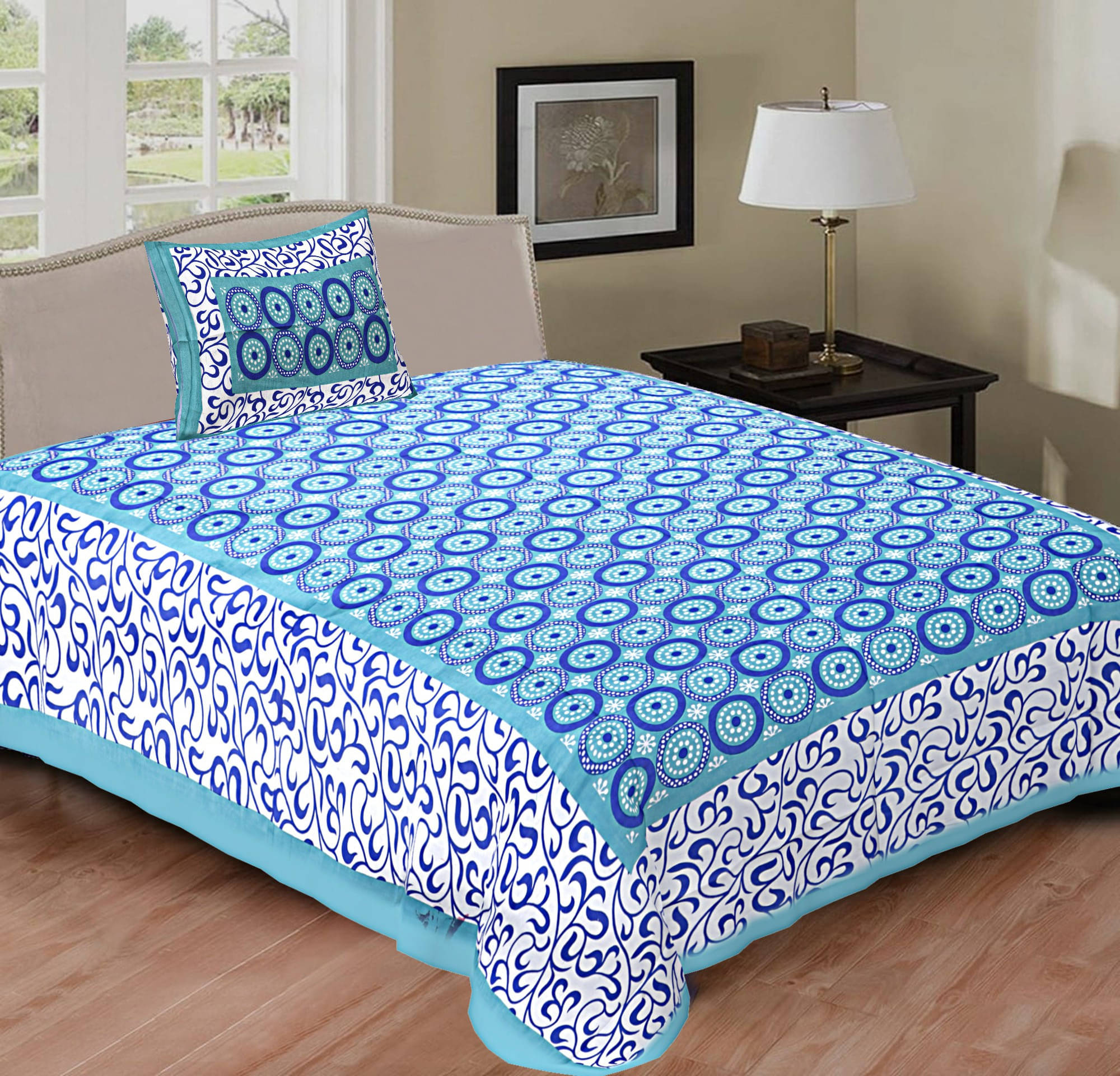 Navkaar Creation Cotton 1 Single Bedsheet with 2 Pillow Covers ( Blue ) Navkaar Creation Cotton 1 Single Bedsheet with 2 Pillow Covers ( Blue )