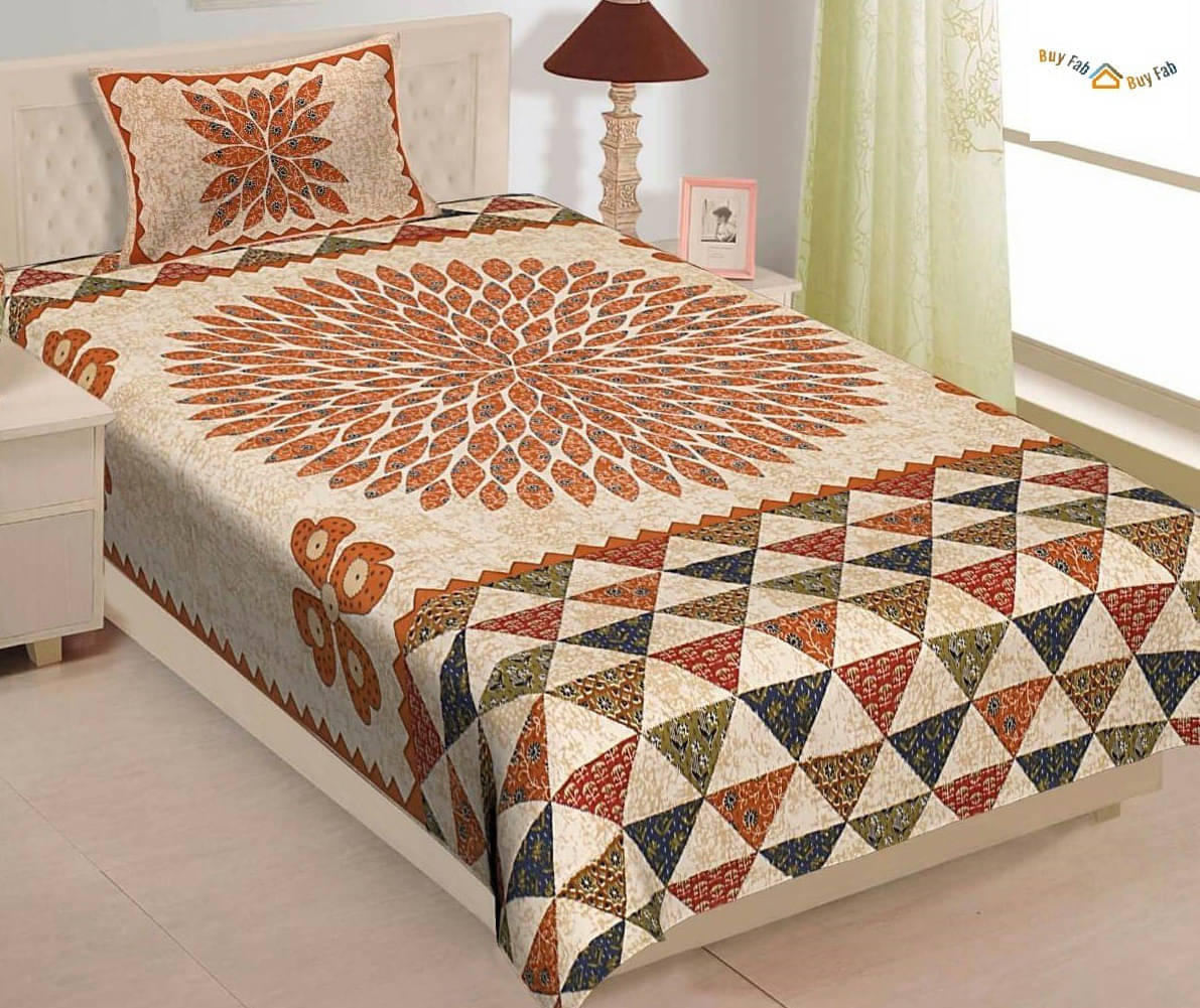 Navkaar Creation Cotton 1 Single Bedsheet with 2 Pillow Covers ( Orange ) Navkaar Creation Cotton 1 Single Bedsheet with 2 Pillow Covers ( Orange )