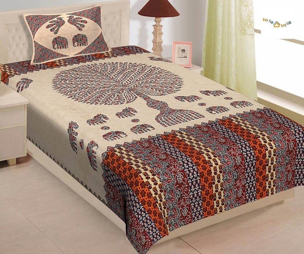    			Navkaar Creation Cotton 1 Single Bedsheet with 2 Pillow Covers ( Red )