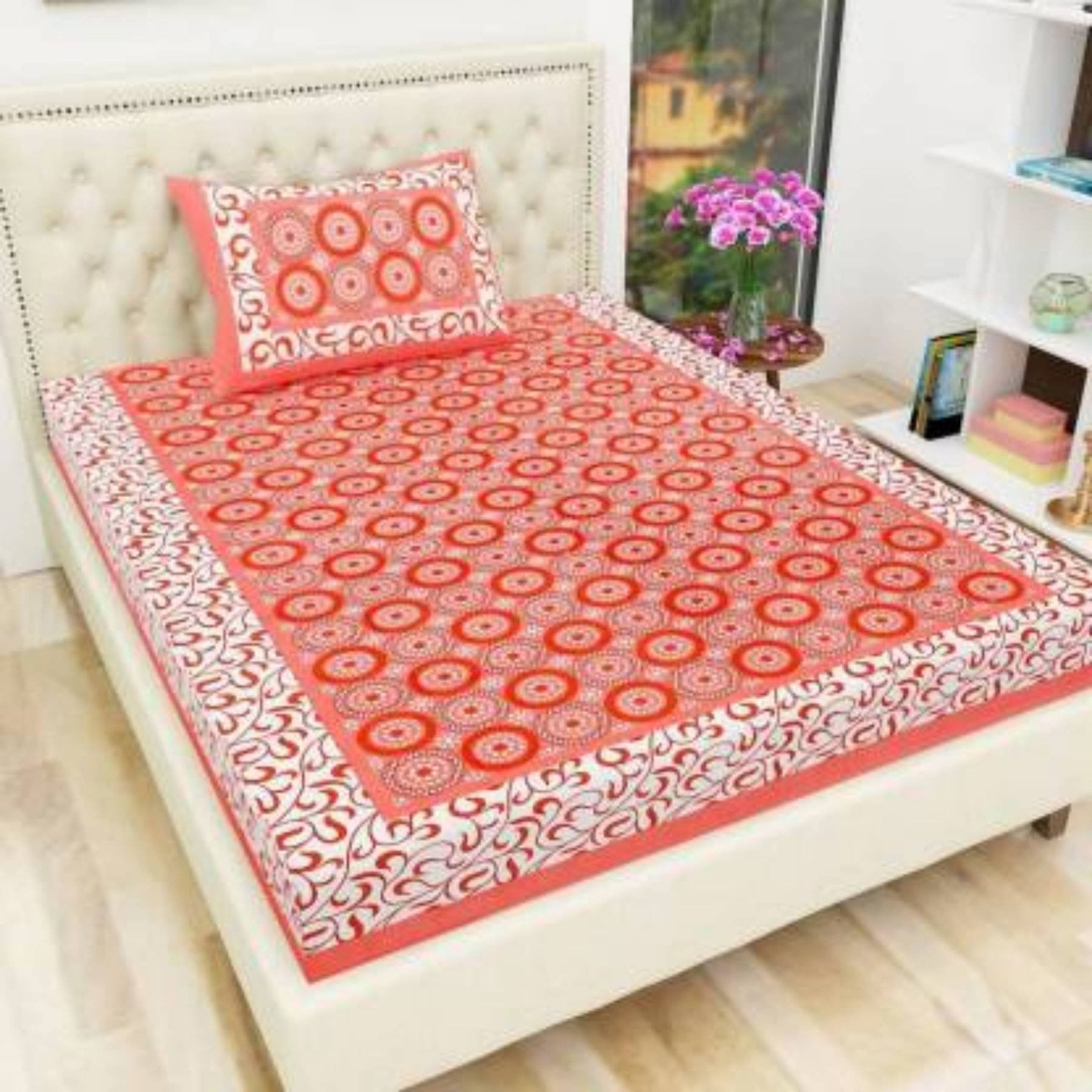 Navkaar Creation Cotton 1 Single Bedsheet with 2 Pillow Covers ( Pink ) Navkaar Creation Cotton 1 Single Bedsheet with 2 Pillow Covers ( Pink )
