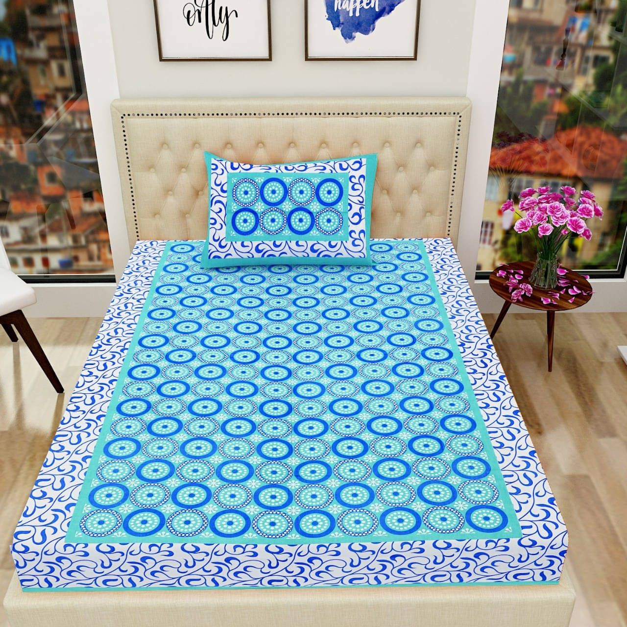 Navkaar Creation Cotton 1 Single Bedsheet with 2 Pillow Covers ( Multicolor ) Navkaar Creation Cotton 1 Single Bedsheet with 2 Pillow Covers ( Multicolor )