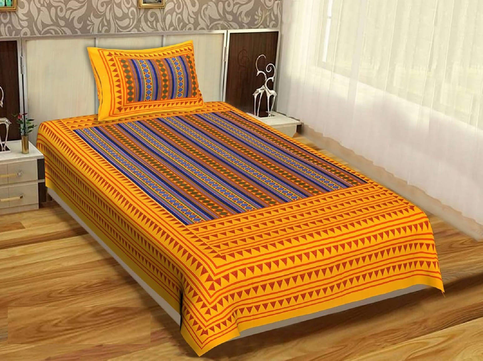     			Navkaar Creation Cotton 1 Single Bedsheet with 2 Pillow Covers ( Orange )