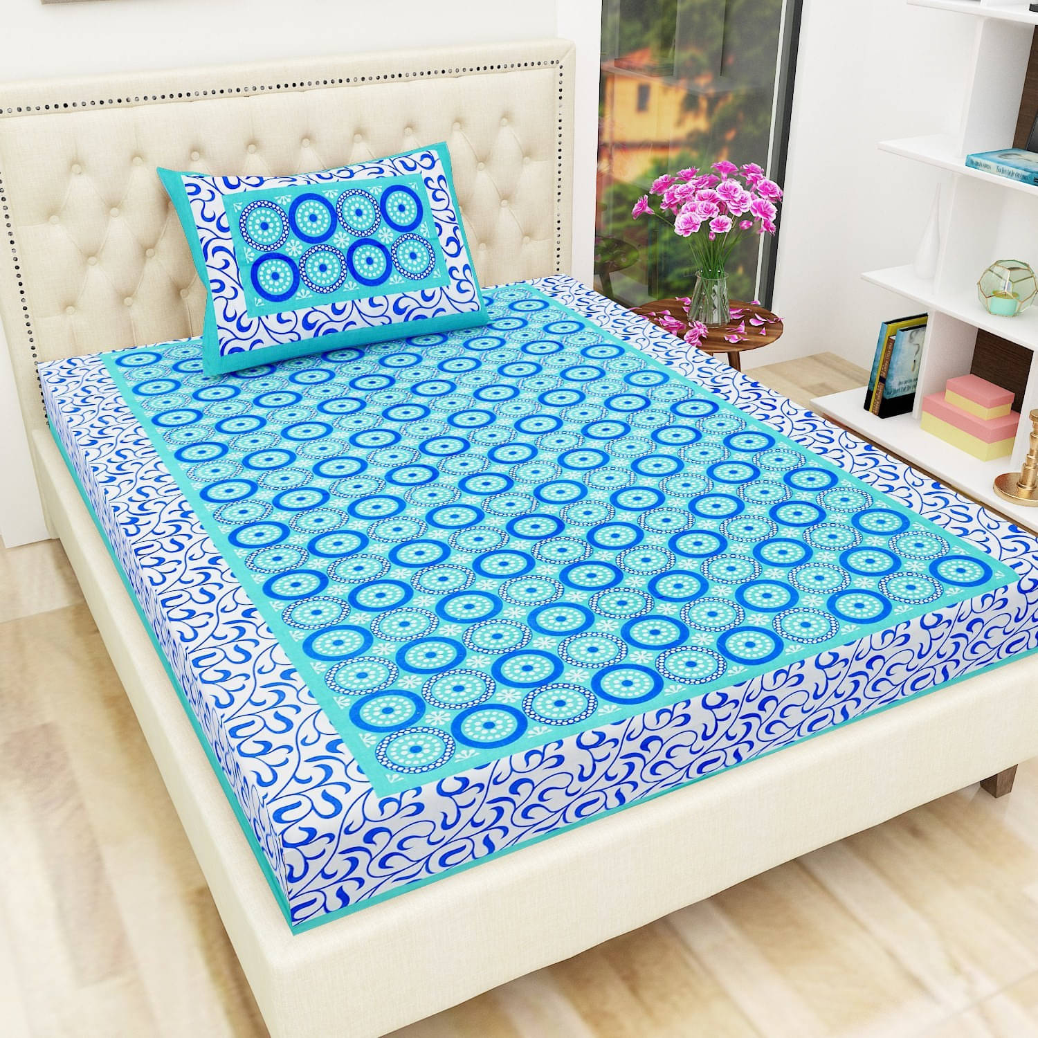     			Navkaar Creation Cotton 1 Single Bedsheet with 2 Pillow Covers ( Blue )