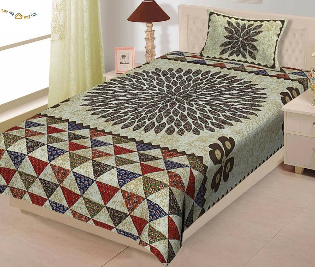     			Navkaar Creation Cotton 1 Single Bedsheet with 2 Pillow Covers ( Grey )