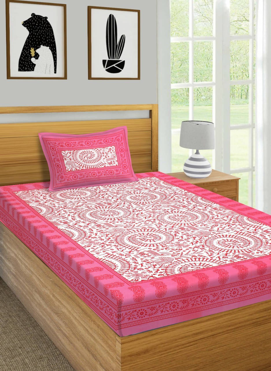 Navkaar Creation Cotton 1 Single Bedsheet with 2 Pillow Covers ( Pink ) Navkaar Creation Cotton 1 Single Bedsheet with 2 Pillow Covers ( Pink )