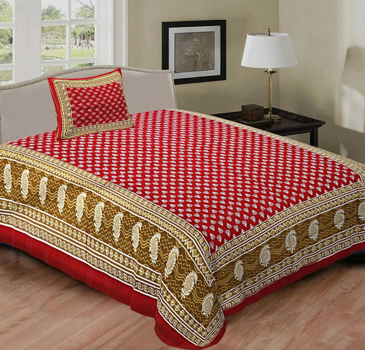     			Navkaar Creation Cotton 1 Single Bedsheet with 2 Pillow Covers ( Red )