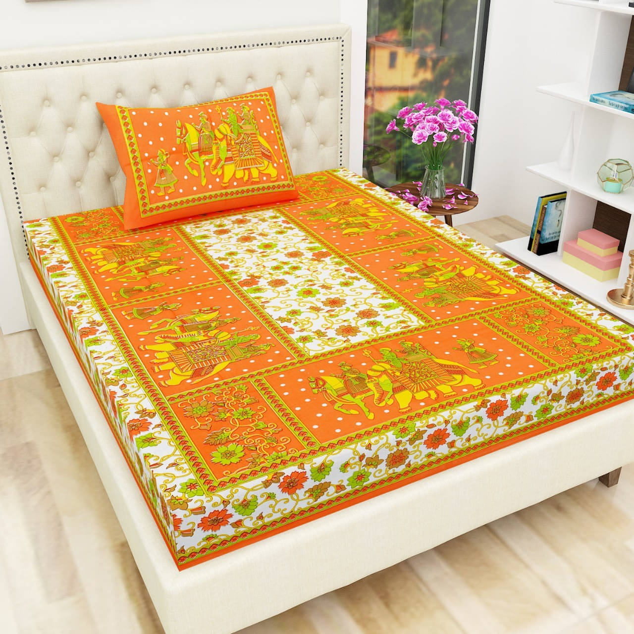 Navkaar Creation Cotton 1 Single Bedsheet with 2 Pillow Covers ( Multicolor ) Navkaar Creation Cotton 1 Single Bedsheet with 2 Pillow Covers ( Multicolor )