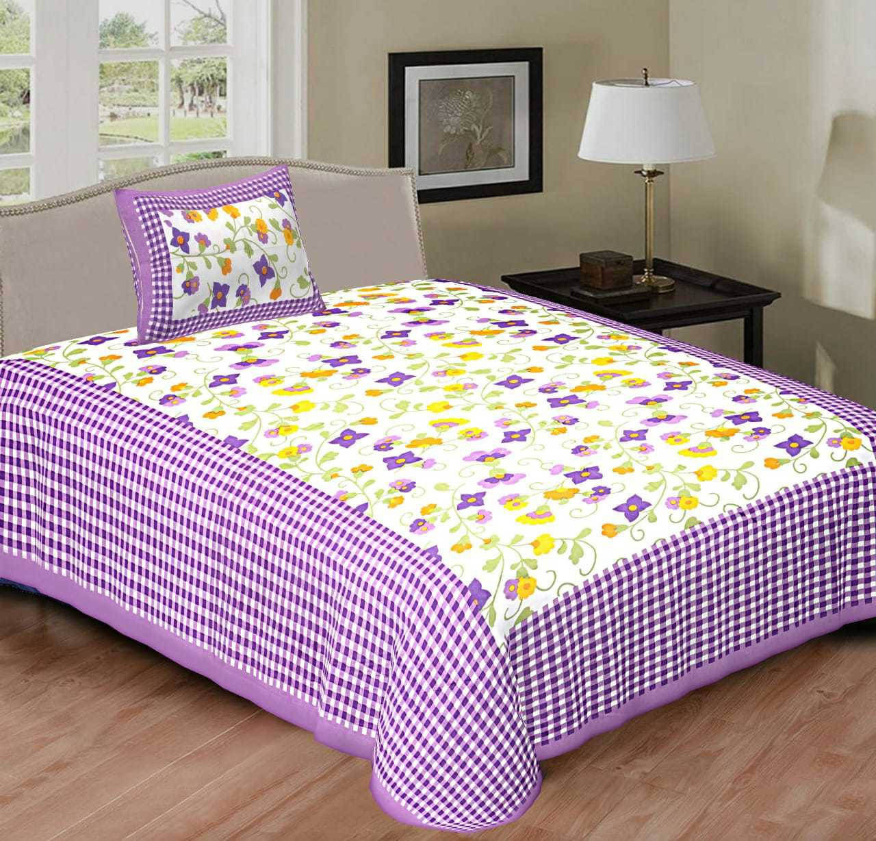 Navkaar Creation Cotton 1 Single Bedsheet with 2 Pillow Covers ( Purple ) Navkaar Creation Cotton 1 Single Bedsheet with 2 Pillow Covers ( Purple )