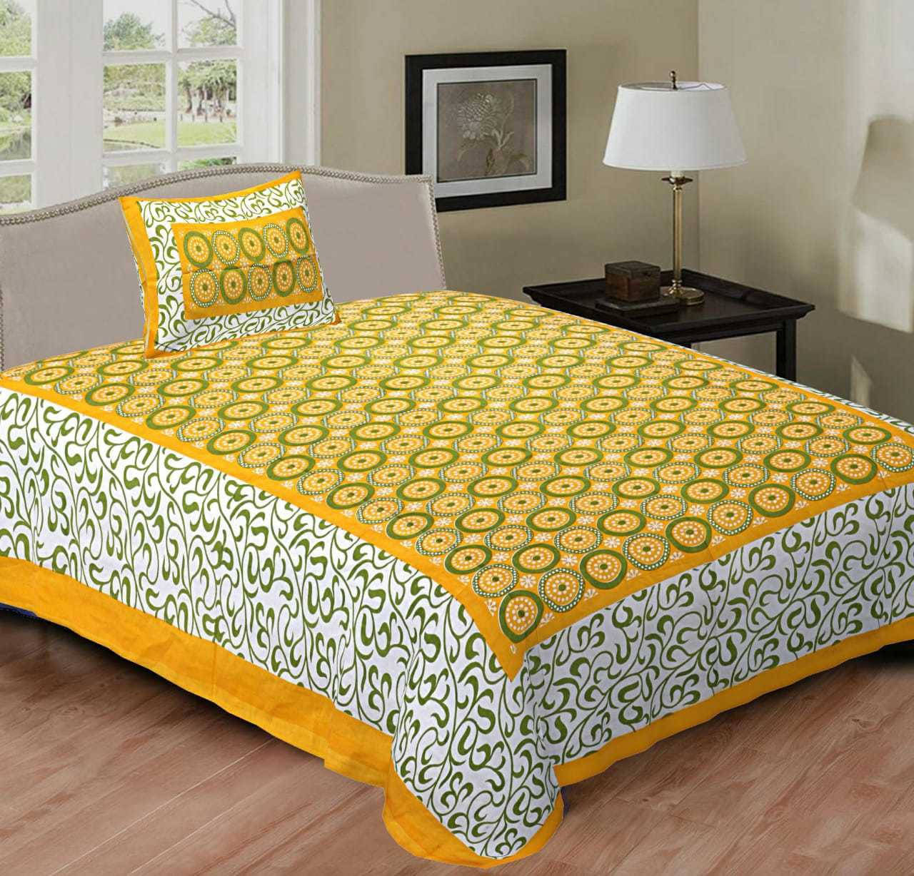     			Navkaar Creation Cotton 1 Single Bedsheet with 2 Pillow Covers ( Yellow )