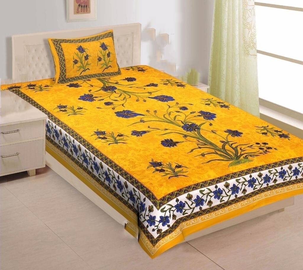 Navkaar Creation Cotton 1 Single Bedsheet with 2 Pillow Covers ( Yellow ) Navkaar Creation Cotton 1 Single Bedsheet with 2 Pillow Covers ( Yellow )