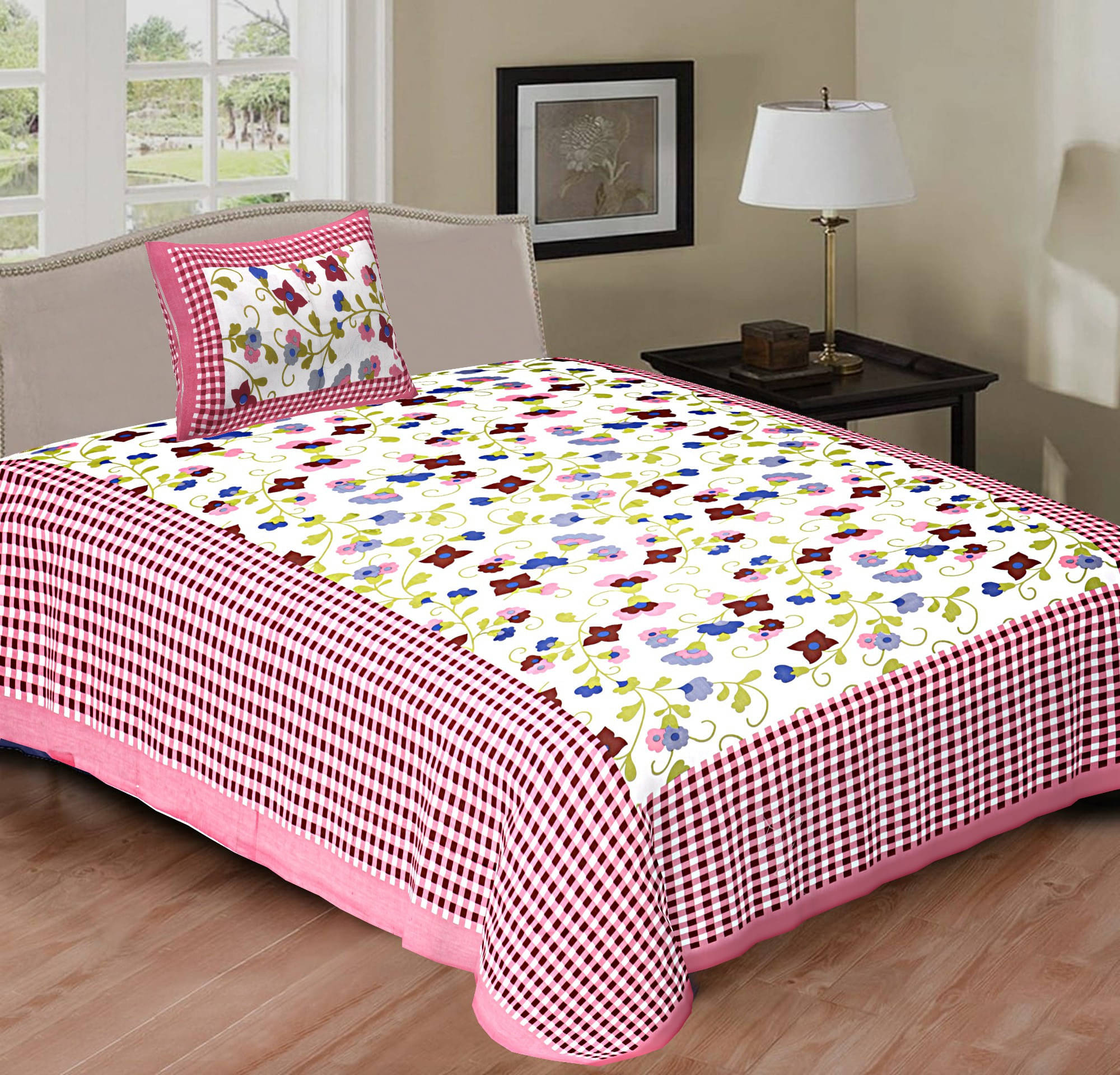 Navkaar Creation Cotton 1 Single Bedsheet with 2 Pillow Covers ( Multicolor ) Navkaar Creation Cotton 1 Single Bedsheet with 2 Pillow Covers ( Multicolor )