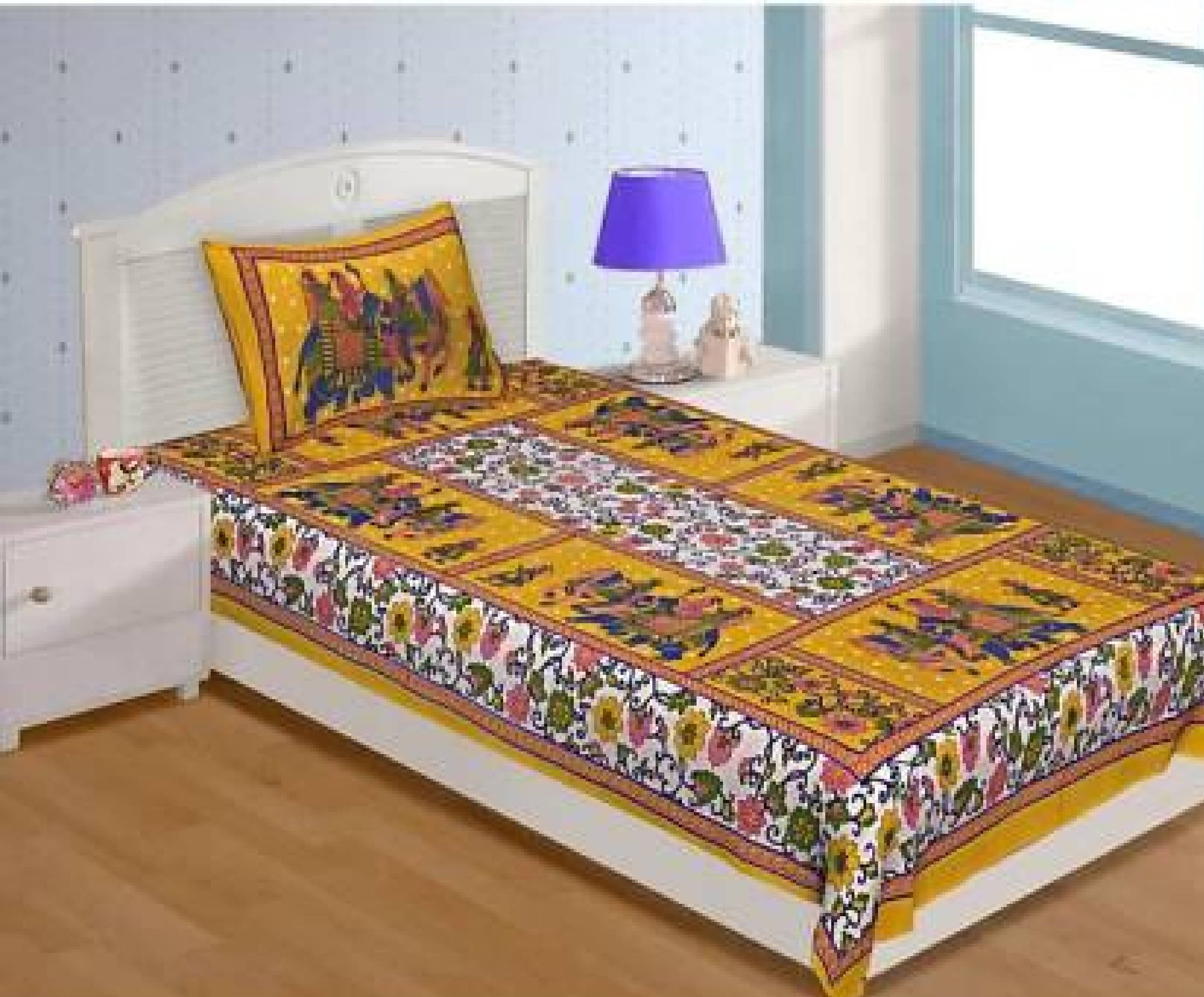     			Navkaar Creation Cotton 1 Single Bedsheet with 2 Pillow Covers ( Multicolor )