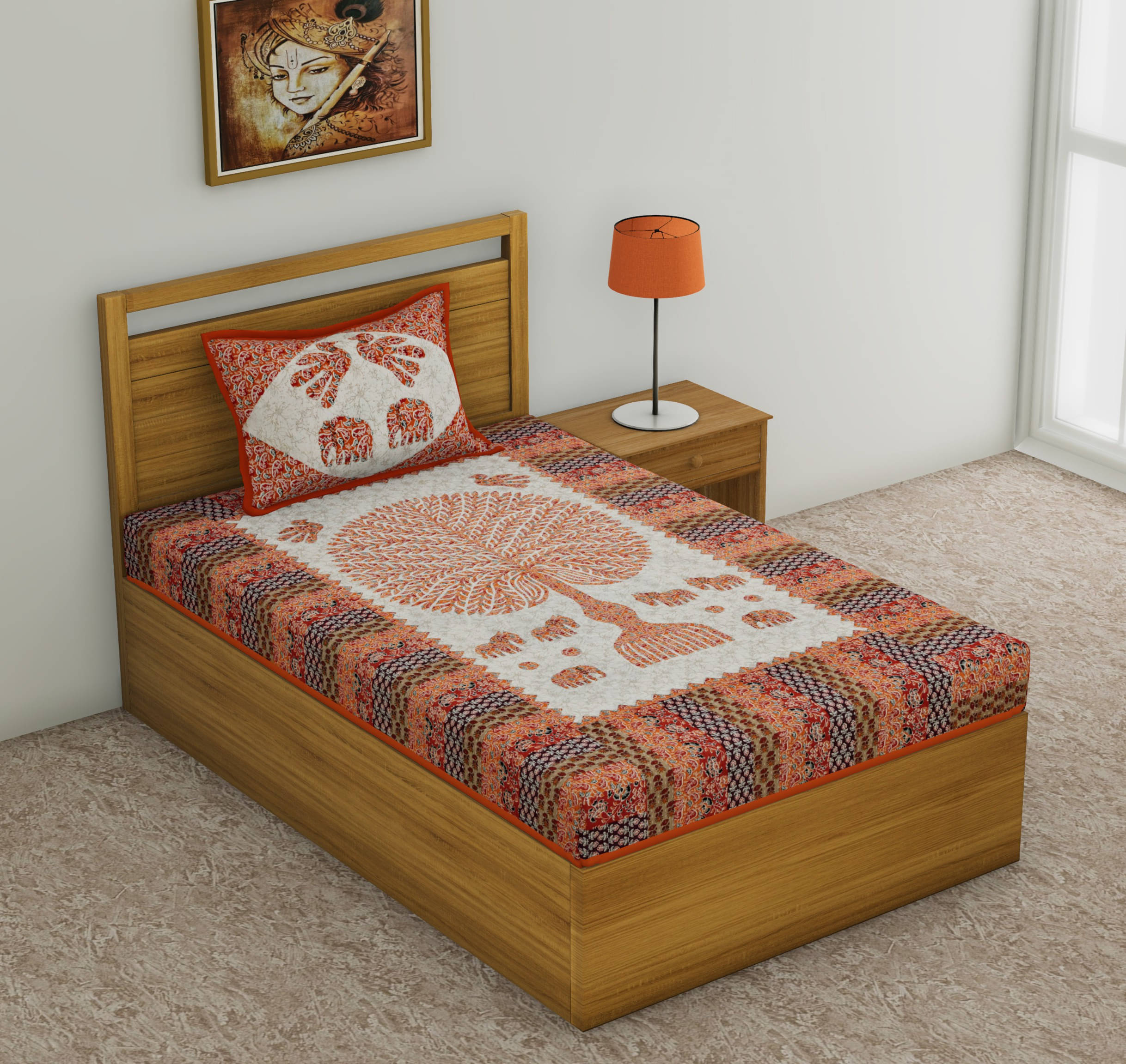     			Navkaar Creation Cotton 1 Single Bedsheet with 2 Pillow Covers ( Multicolor )