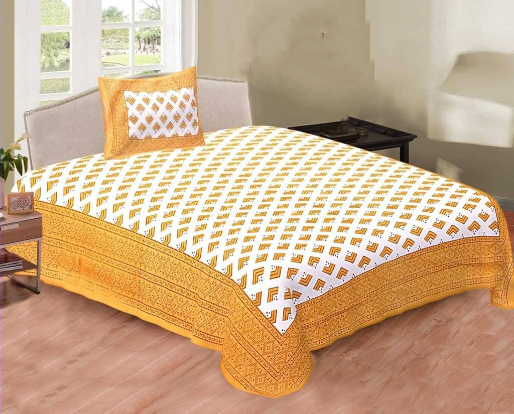     			Navkaar Creation Cotton 1 Single Bedsheet with 2 Pillow Covers ( Yellow )