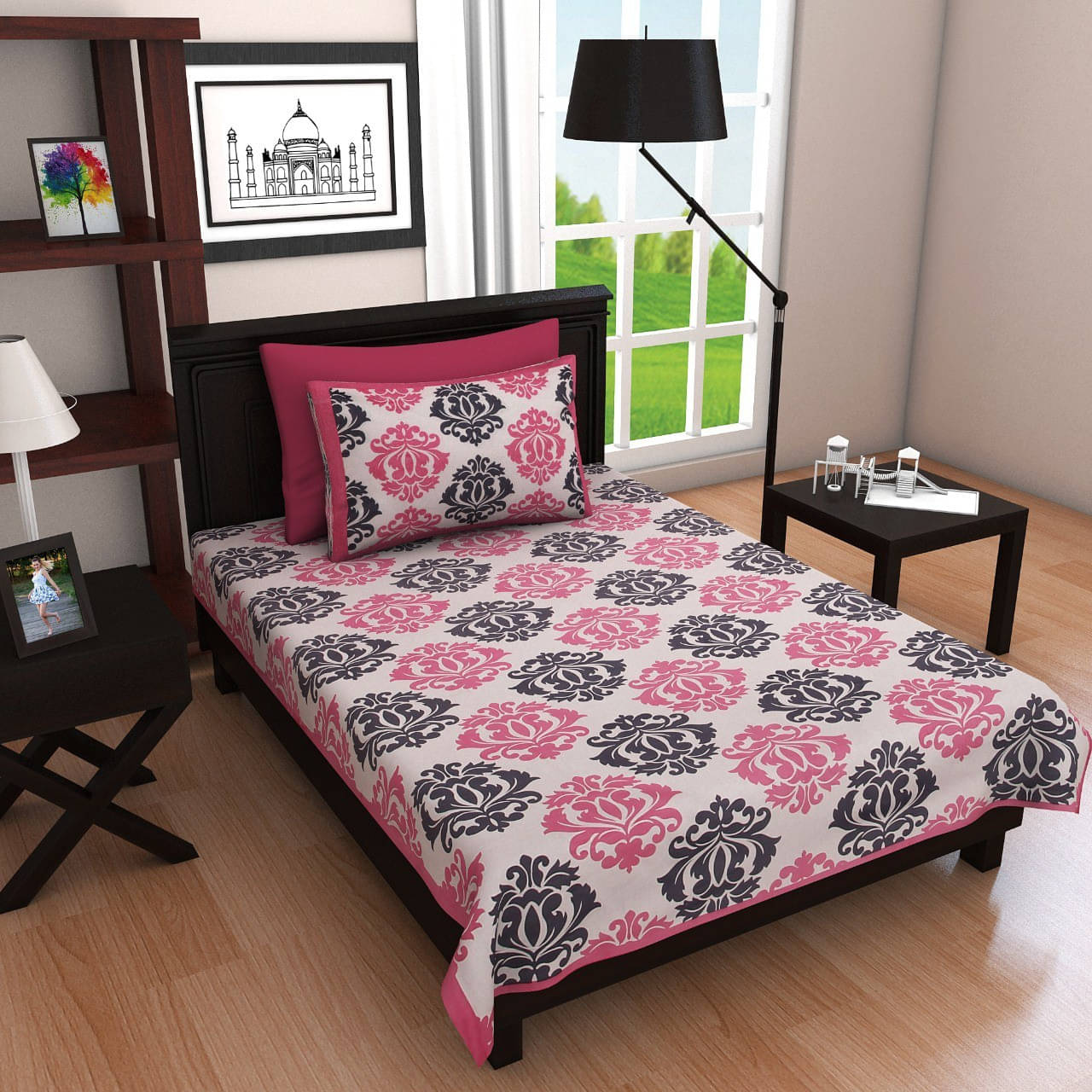     			Navkaar Creation Cotton 1 Single Bedsheet with 2 Pillow Covers ( Multicolor )