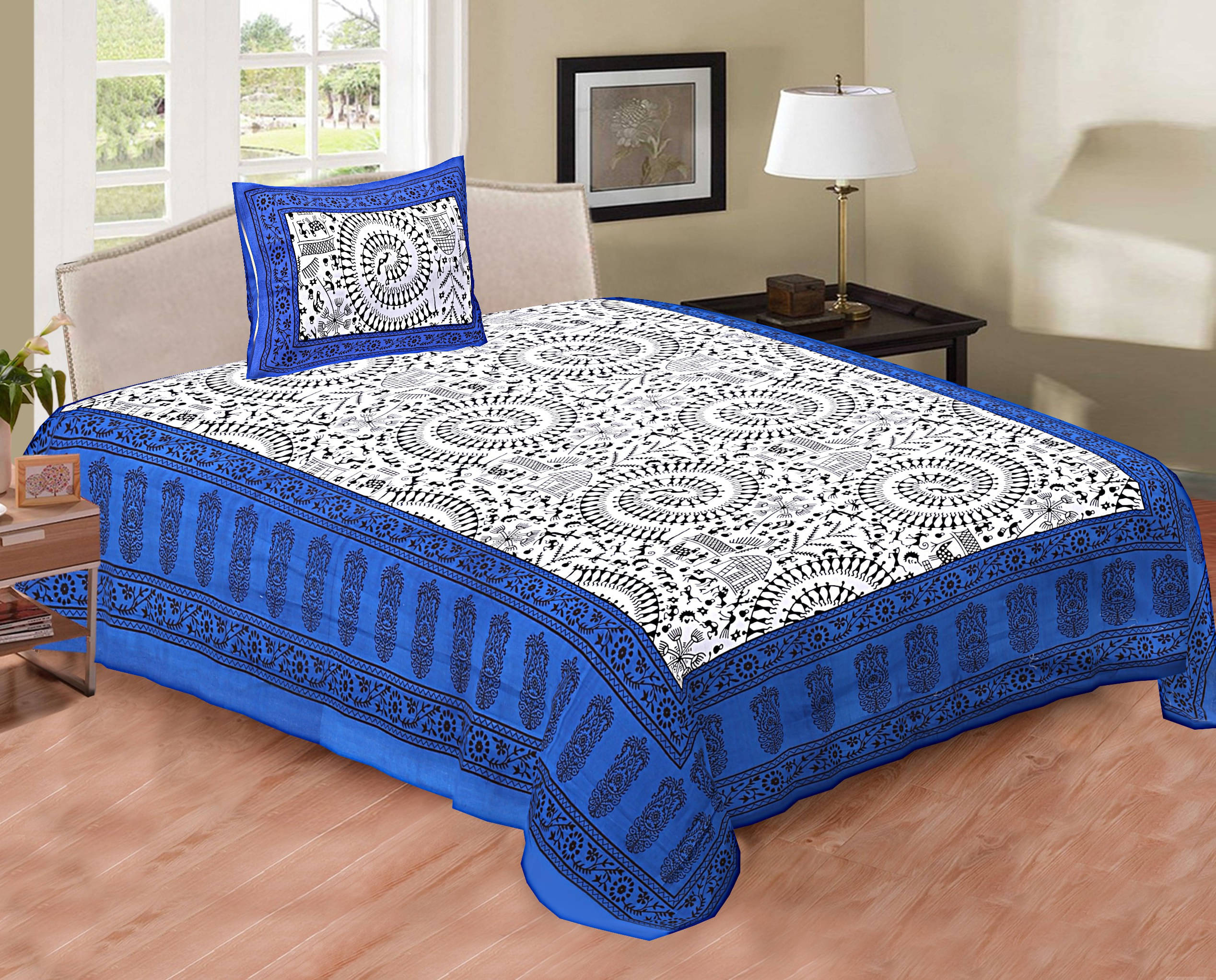 Navkaar Creation Cotton 1 Single Bedsheet with 2 Pillow Covers ( Blue ) Navkaar Creation Cotton 1 Single Bedsheet with 2 Pillow Covers ( Blue )