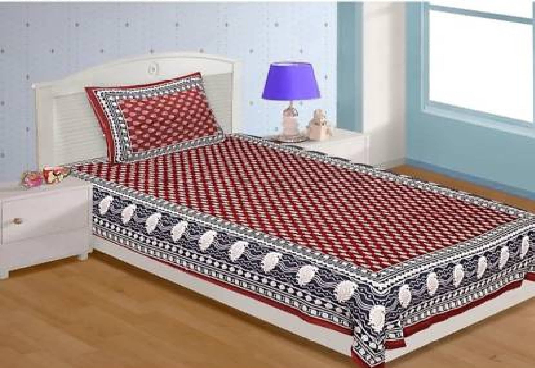     			Navkaar Creation Cotton 1 Single Bedsheet with 2 Pillow Covers ( Multicolor )