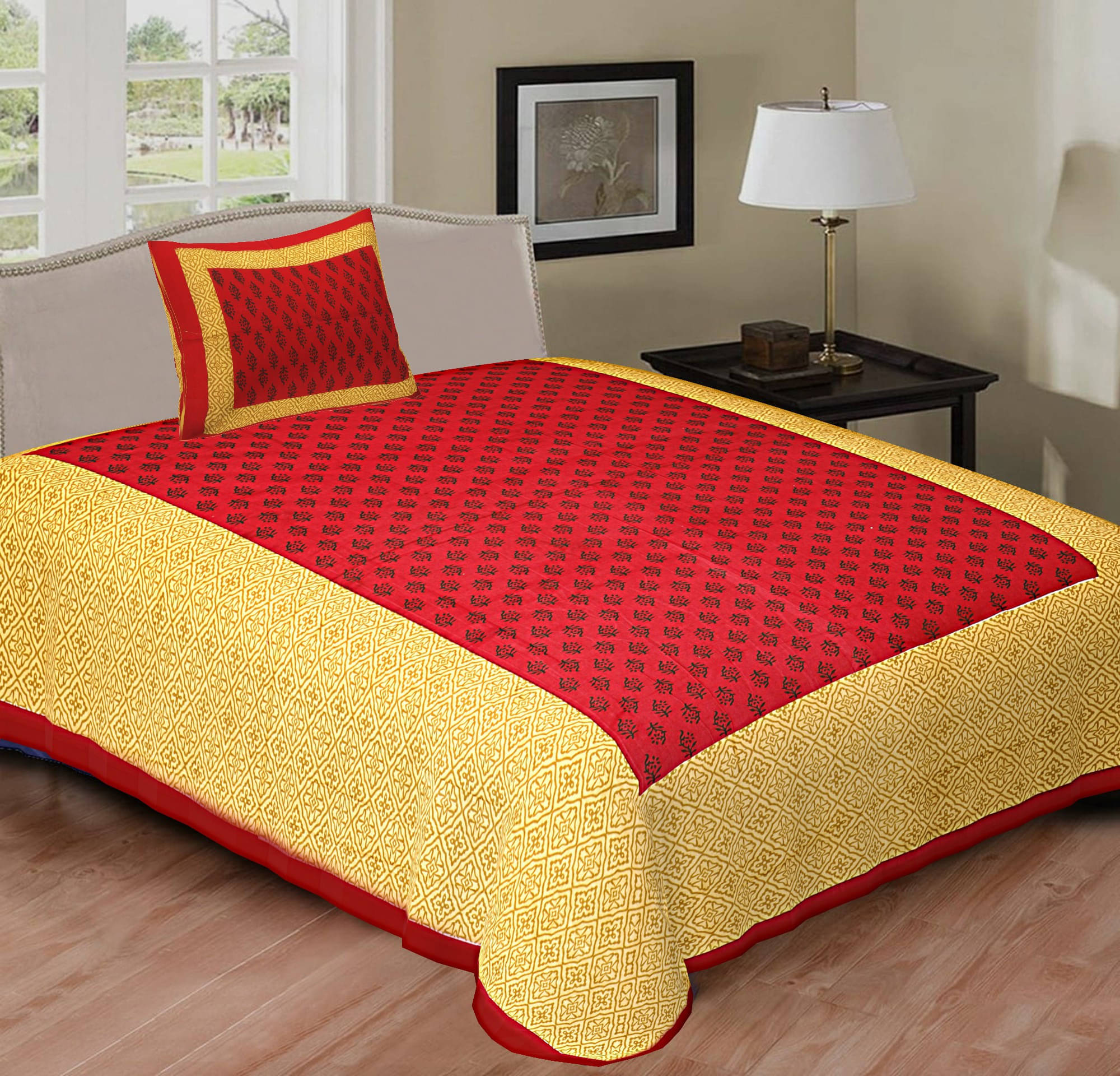 Navkaar Creation Cotton 1 Single Bedsheet with 2 Pillow Covers ( Red ) Navkaar Creation Cotton 1 Single Bedsheet with 2 Pillow Covers ( Red )