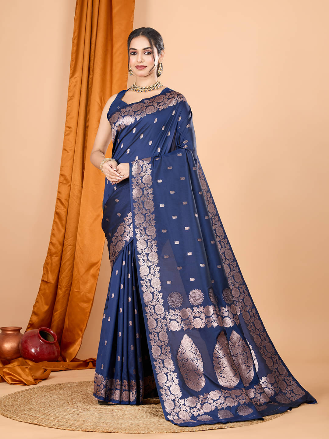 Nayanthara Trends Banarasi Silk Woven Saree With Unstitched Blouse Piece ( Navy Blue ) Nayanthara Trends Banarasi Silk Woven Saree With Unstitched Blouse Piece ( Navy Blue )