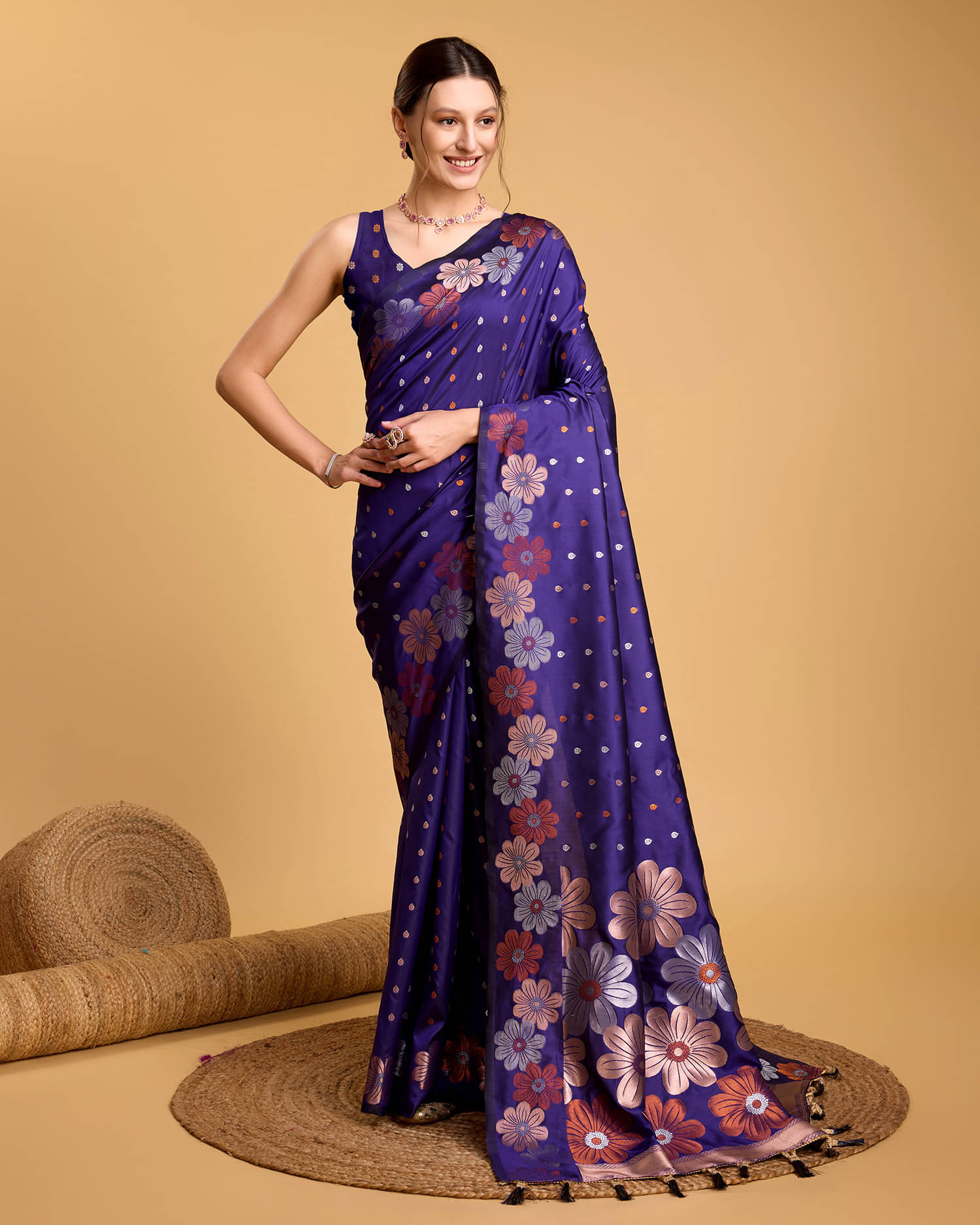 Nayanthara Trends Jacquard Woven Saree With Unstitched Blouse Piece ( Blue ) Nayanthara Trends Jacquard Woven Saree With Unstitched Blouse Piece ( Blue )