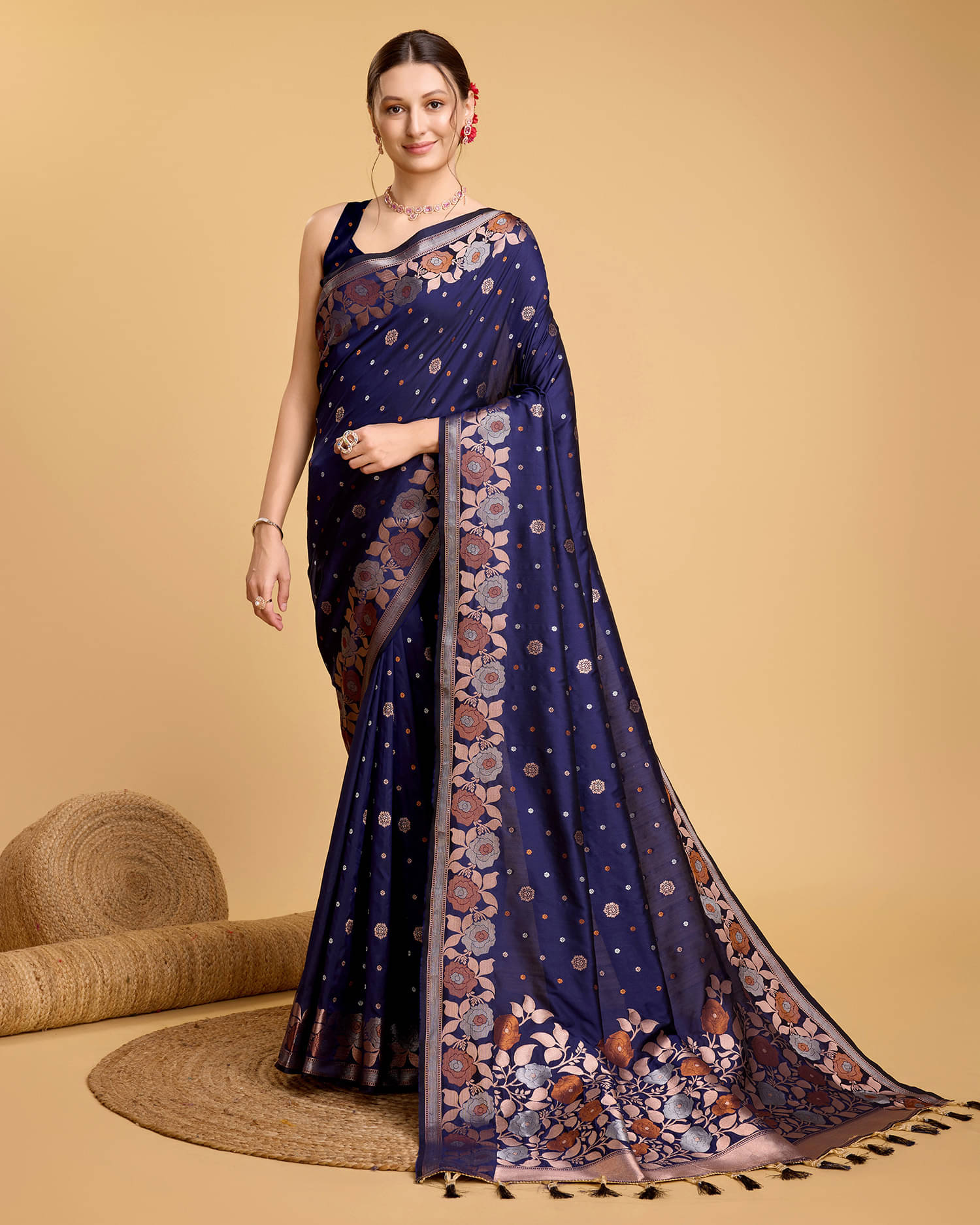 Nayanthara Trends Jacquard Woven Saree With Unstitched Blouse Piece ( Navy Blue ) Nayanthara Trends Jacquard Woven Saree With Unstitched Blouse Piece ( Navy Blue )