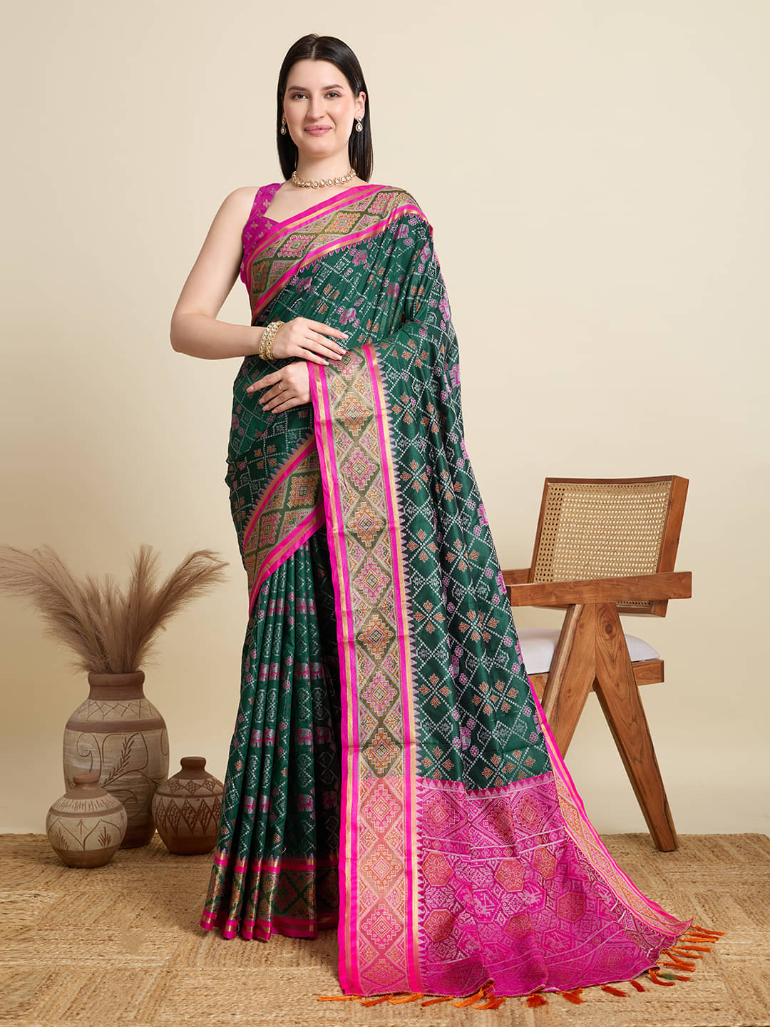 Nayanthara Trends Silk Blend Printed Saree With Unstitched Blouse Piece ( Green ) Nayanthara Trends Silk Blend Printed Saree With Unstitched Blouse Piece ( Green )