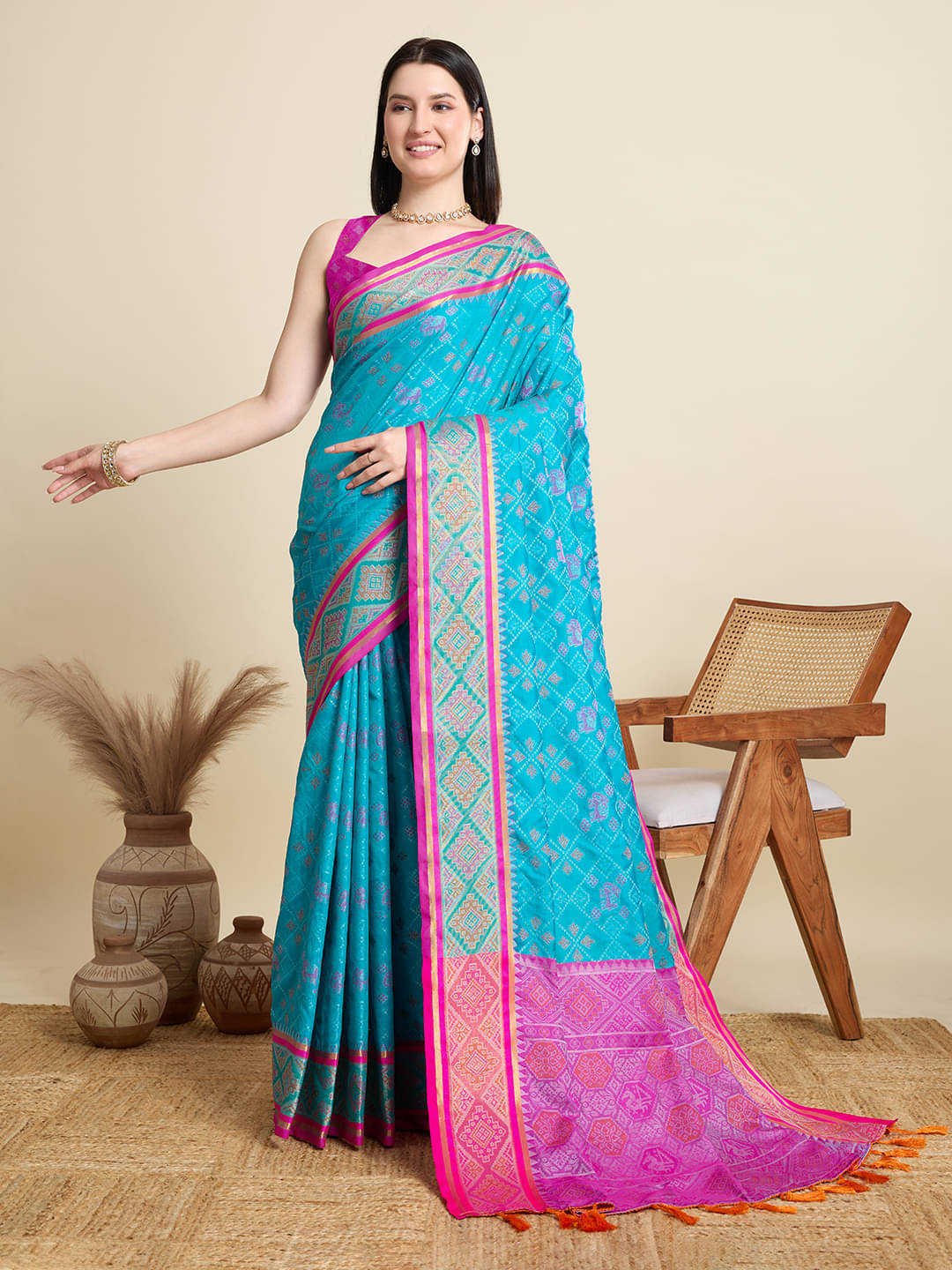 Nayanthara Trends Silk Blend Printed Saree With Unstitched Blouse Piece ( Blue )     			Nayanthara Trends Silk Blend Printed Saree With Unstitched Blouse Piece ( Blue )