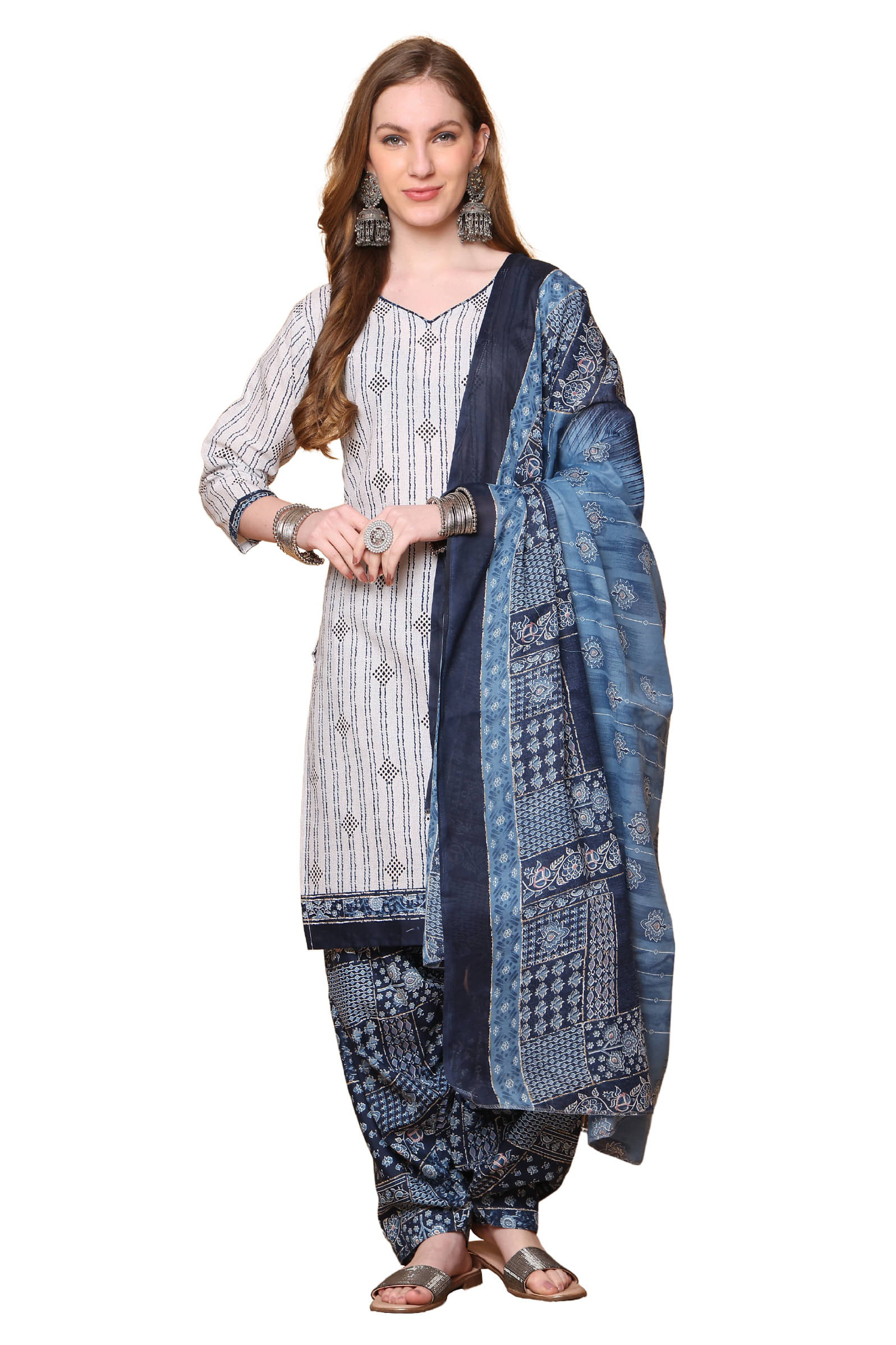 Rajnandini Women Cotton Blend Printed Straight Kurti With Patiala Salwar ( White ) Rajnandini Women Cotton Blend Printed Straight Kurti With Patiala Salwar ( White )