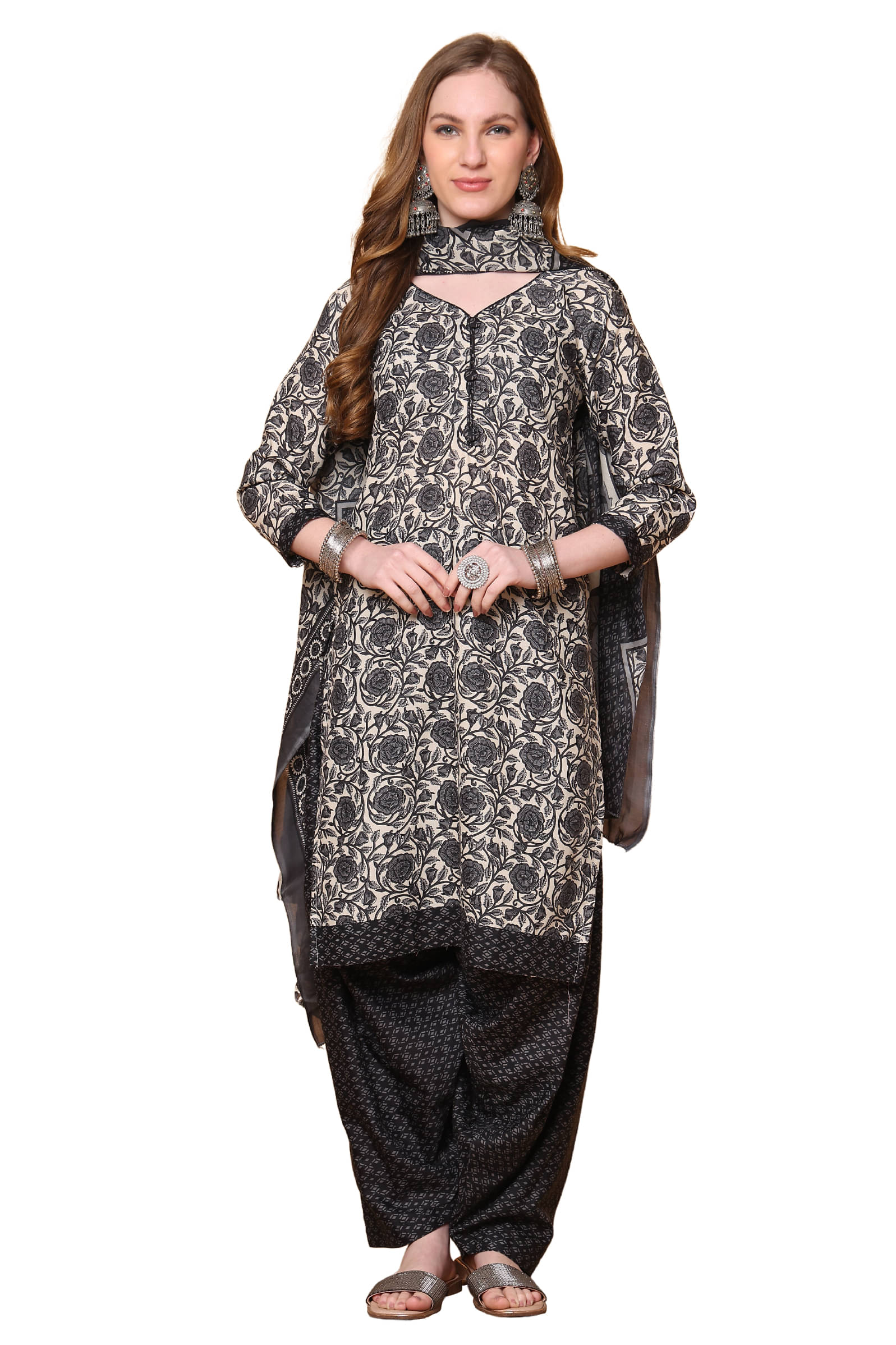 Rajnandini Women Cotton Blend Printed Straight Kurti With Patiala Salwar ( Off White ) Rajnandini Women Cotton Blend Printed Straight Kurti With Patiala Salwar ( Off White )