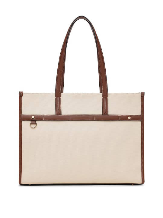     			SAKWOODS Tote Bag Canvas Set of 1 ( White,Tan )