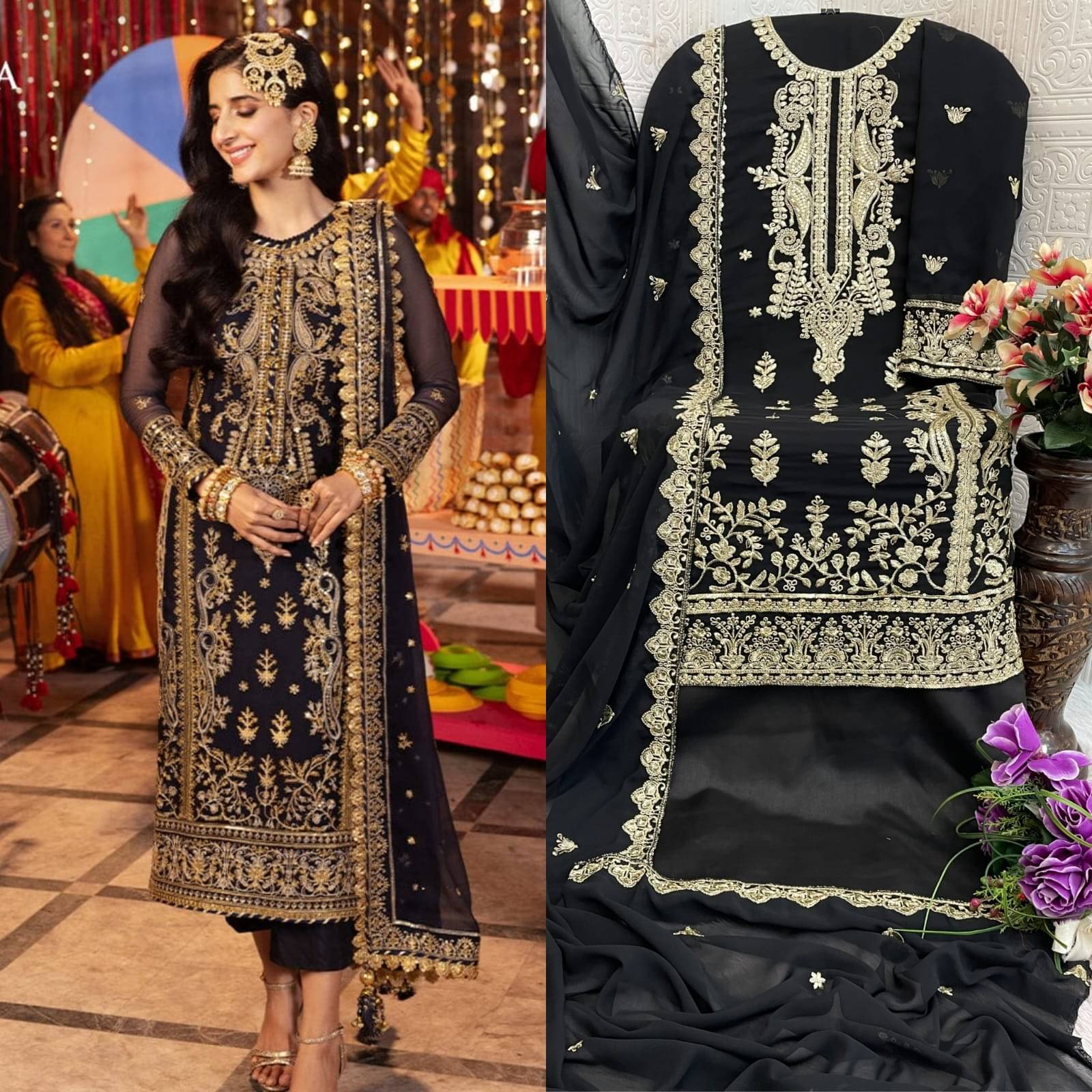 SARSH Women Georgette Unstitched Dress Material ( Black ) SARSH Women Georgette Unstitched Dress Material ( Black )