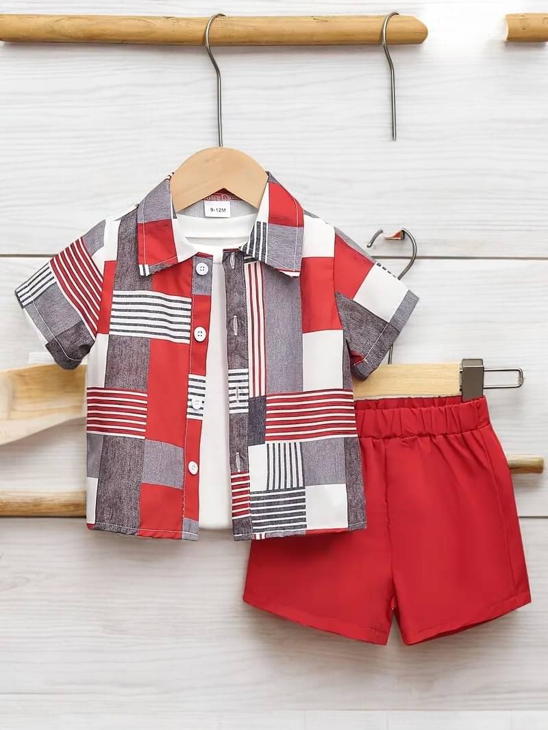 SHREE VANKIYA HANUMANJI FASHION Pack of 1 Boys Cotton Shirt & Shorts Set ( Red )     			SHREE VANKIYA HANUMANJI FASHION Pack of 1 Boys Cotton Shirt & Shorts Set ( Red )