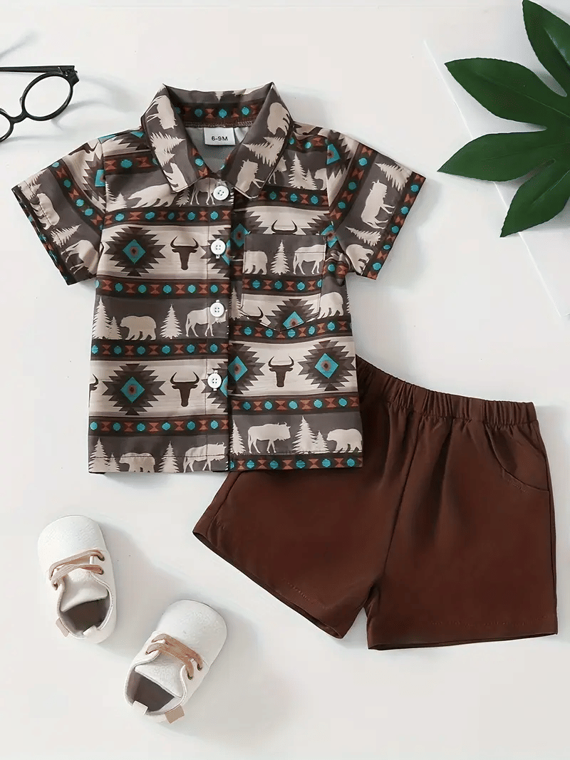     			SHREE VANKIYA HANUMANJI FASHION Pack of 1 Boys Cotton Shirt & Shorts Set ( Brown )
