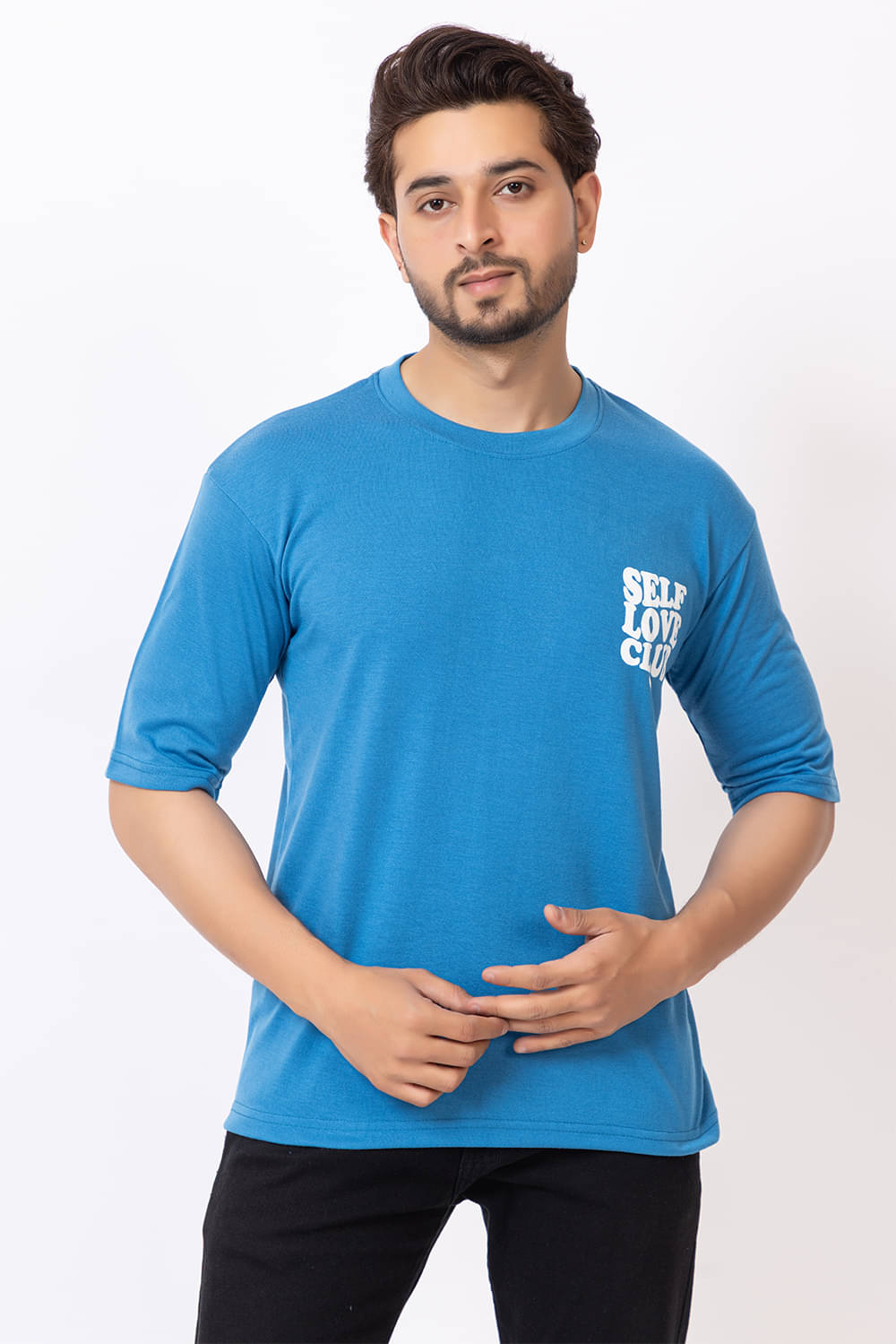 SHREYNKA Men Cotton Oversized Fit Printed T-Shirt ( Blue ) SHREYNKA Men Cotton Oversized Fit Printed T-Shirt ( Blue )