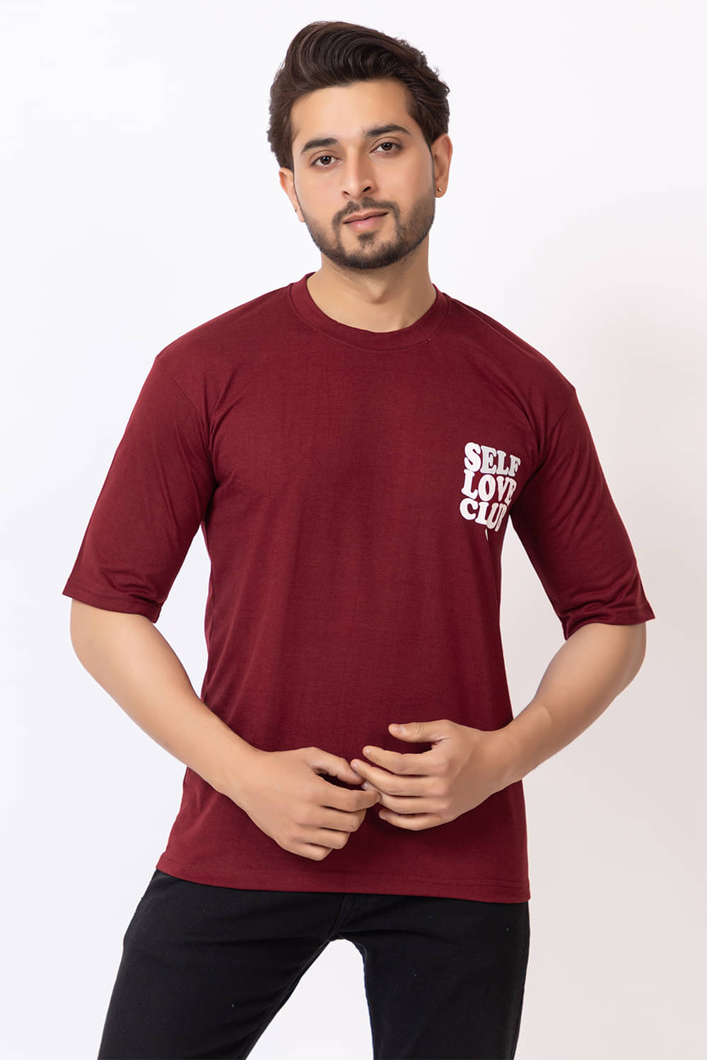 SHREYNKA Men Cotton Oversized Fit Printed T-Shirt ( Maroon ) SHREYNKA Men Cotton Oversized Fit Printed T-Shirt ( Maroon )