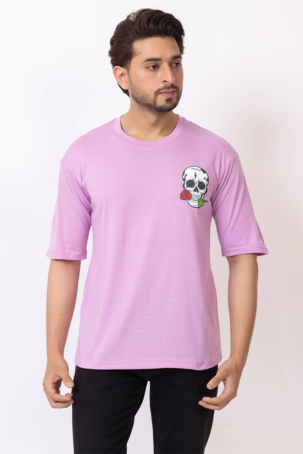     			SHREYNKA Men Cotton Oversized Fit Printed T-Shirt ( Lavender )