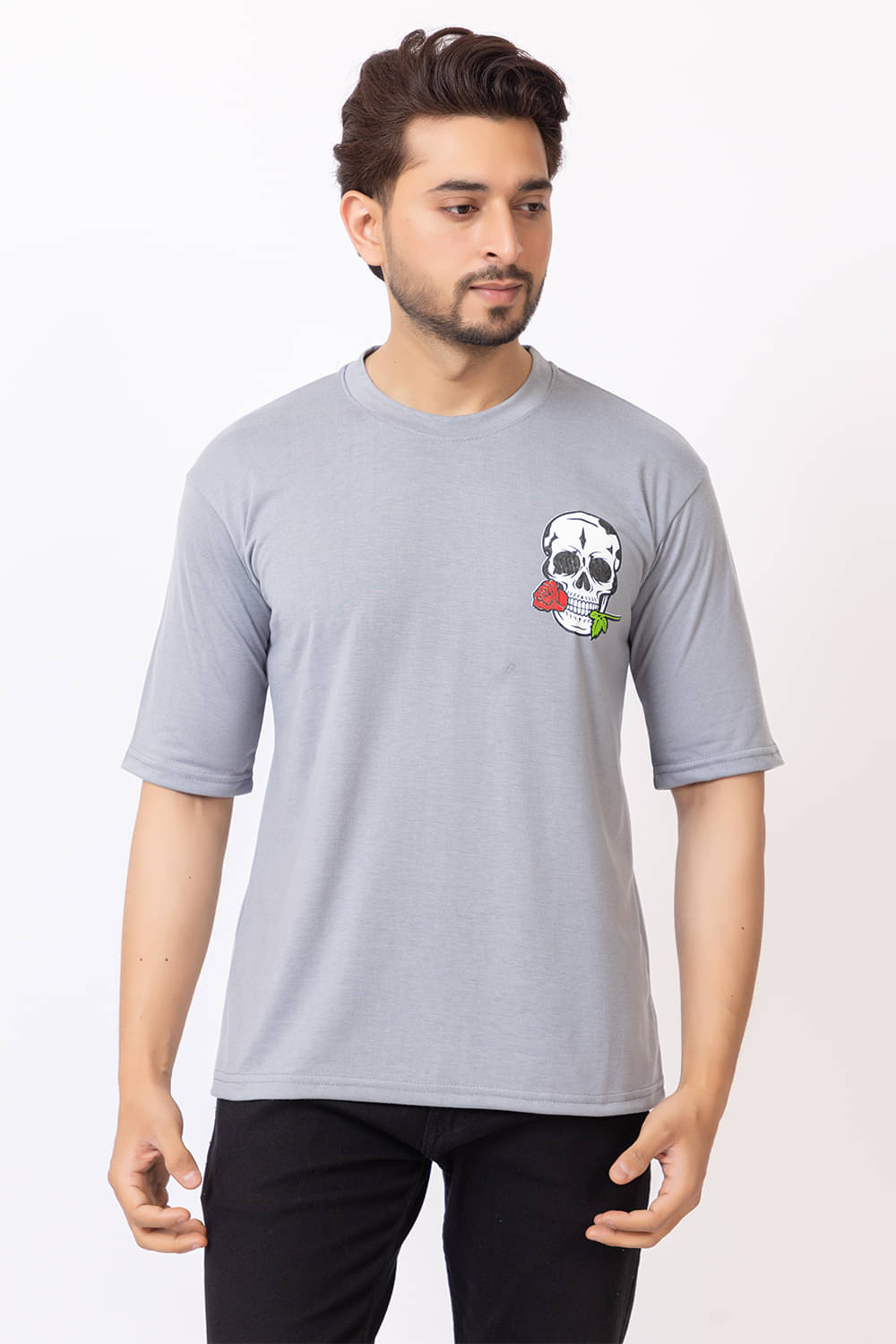     			SHREYNKA Men Cotton Oversized Fit Printed T-Shirt ( Grey )