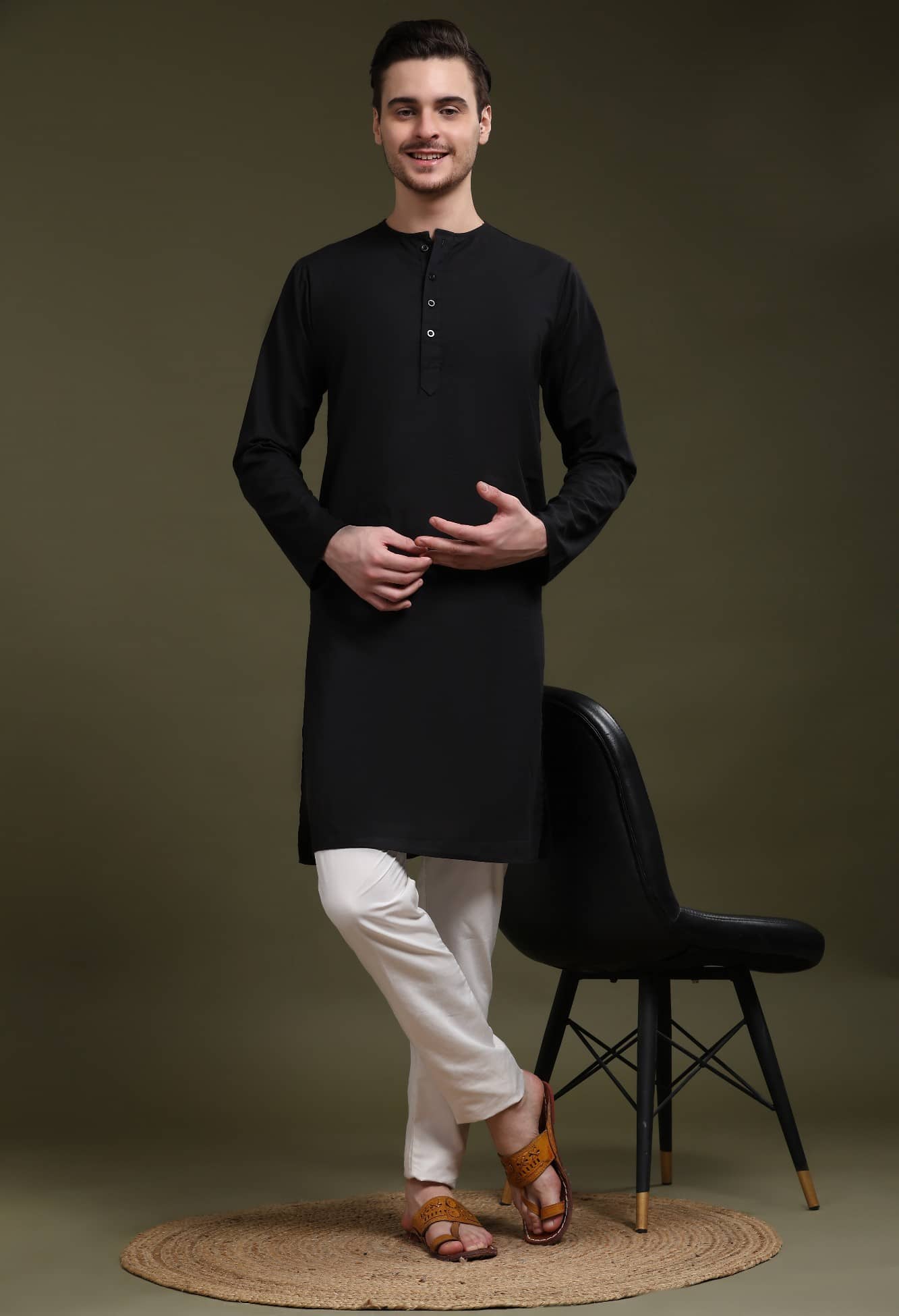 SKAVIJ Cotton Solid Regular Fit Kurta Pyjama Set For Men ( Black ) - Kurtas & Kurta Sets | Buy online on ZillyBuy