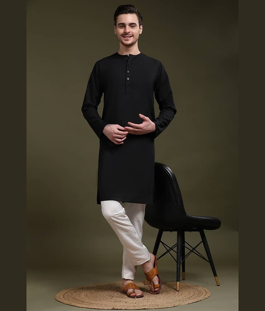 SKAVIJ Cotton Solid Regular Fit Kurta Pyjama Set For Men ( Black ) - Kurtas & Kurta Sets | Buy online on ZillyBuy