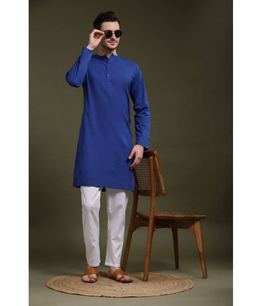 SKAVIJ Blue Cotton Regular Fit Men's Kurta Pyjama Set ( Pack of 1 ) SKAVIJ Blue Cotton Regular Fit Men's Kurta Pyjama Set ( Pack of 1 )