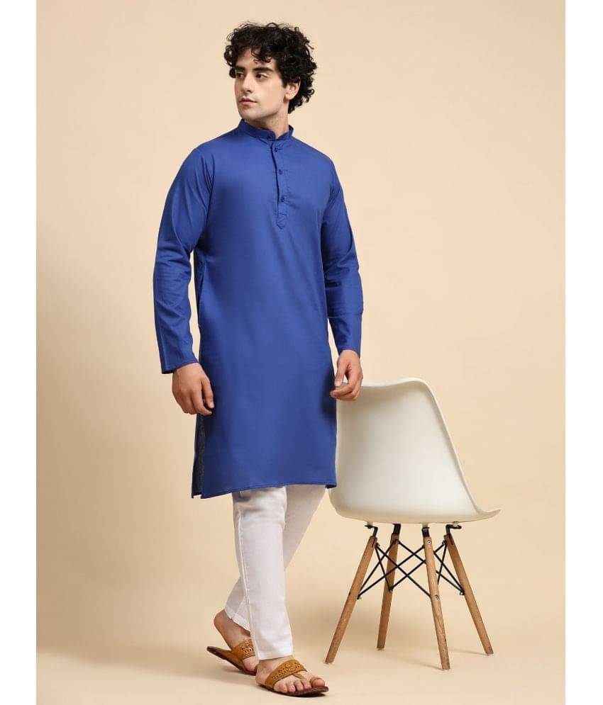 SKAVIJ Blue Cotton Regular Fit Men's Kurta Pyjama Set ( Pack of 1 ) SKAVIJ Blue Cotton Regular Fit Men's Kurta Pyjama Set ( Pack of 1 )