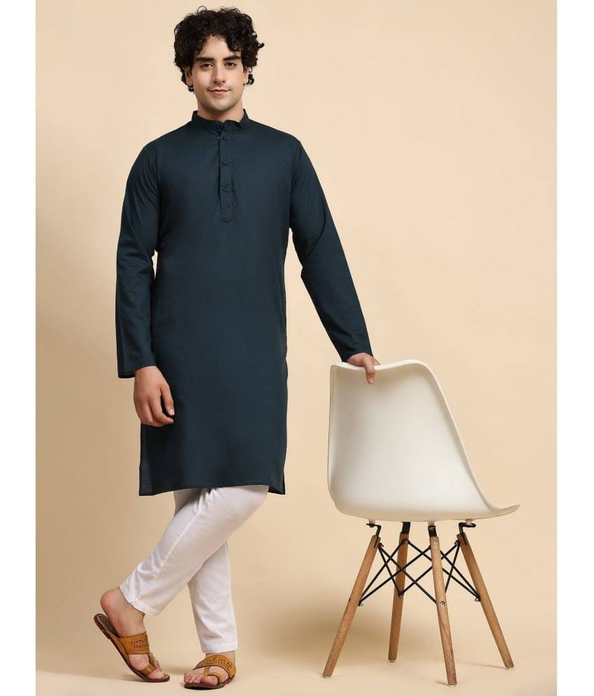    			SKAVIJ Green Cotton Regular Fit Men's Kurta Pyjama Set ( Pack of 1 )