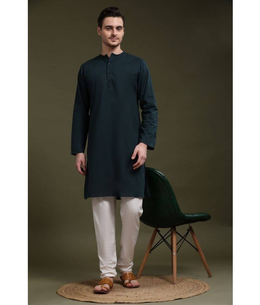 SKAVIJ Green Cotton Regular Fit Men's Kurta Pyjama Set ( Pack of 1 )     			SKAVIJ Green Cotton Regular Fit Men's Kurta Pyjama Set ( Pack of 1 )