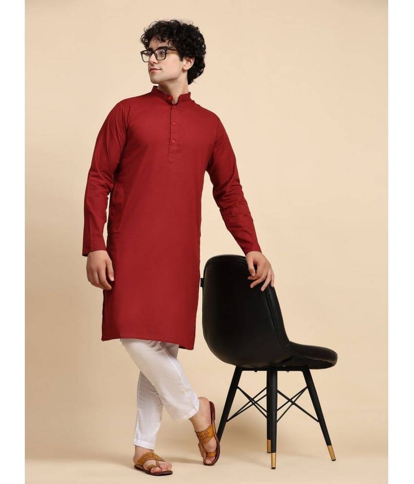 SKAVIJ Red Cotton Regular Fit Men's Kurta Pyjama Set ( Pack of 1 ) SKAVIJ Red Cotton Regular Fit Men's Kurta Pyjama Set ( Pack of 1 )