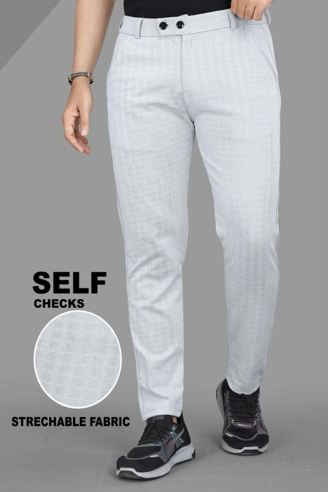     			VELLOSTA Regular Flat Men's Trouser - Silver ( Pack of 1 )