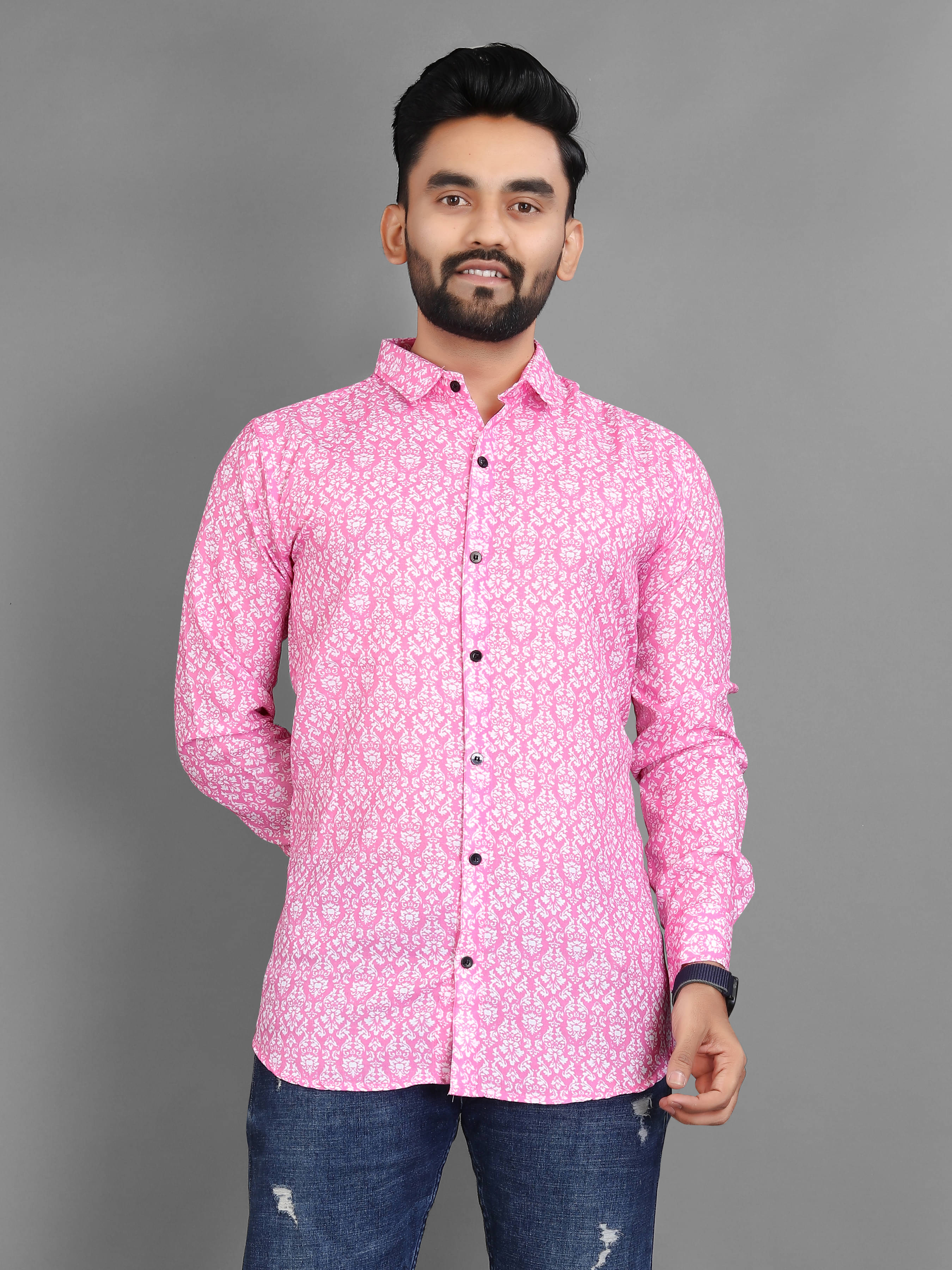VS MALL Cotton Blend Regular Fit Printed Full Sleeves Men's Casual Shirt - Pink ( Pack of 1 ) VS MALL Cotton Blend Regular Fit Printed Full Sleeves Men's Casual Shirt - Pink ( Pack of 1 )