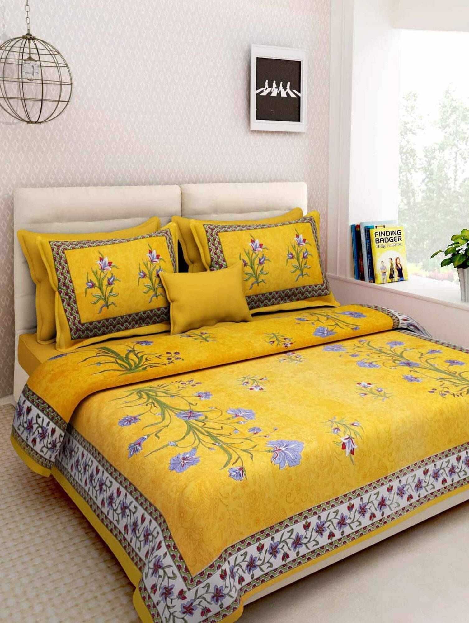 WAR TRADE Cotton 1 Double Bedsheet with 2 Pillow Covers ( Yellow ) WAR TRADE Cotton 1 Double Bedsheet with 2 Pillow Covers ( Yellow )